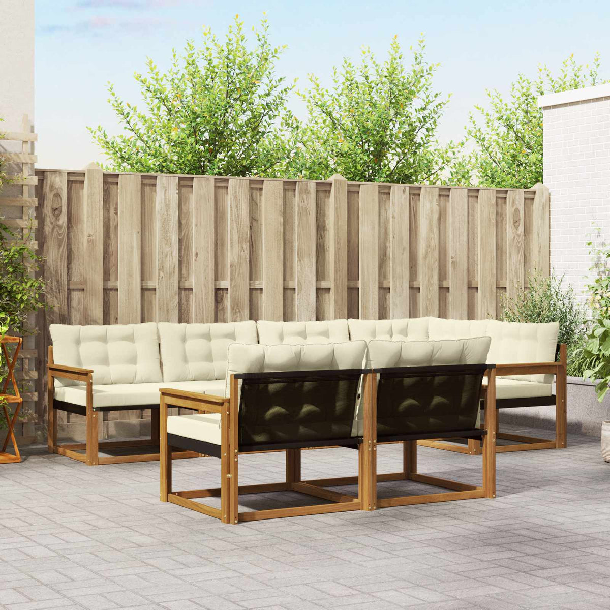 Outdoor-Sofagarnitur 7 stk. Natur und Creme