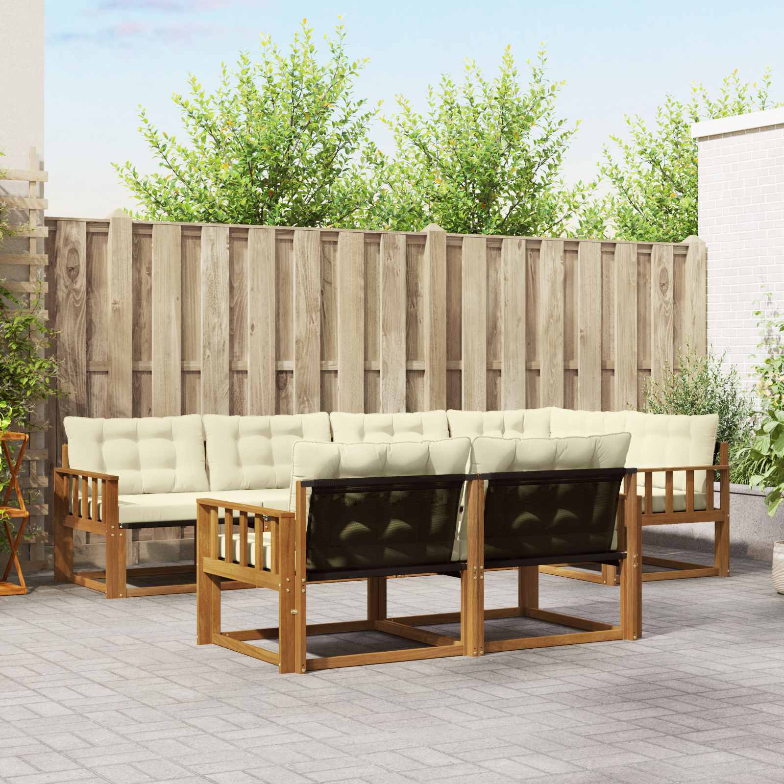 Outdoor-Sofagarnitur 7 stk. Natur und Creme
