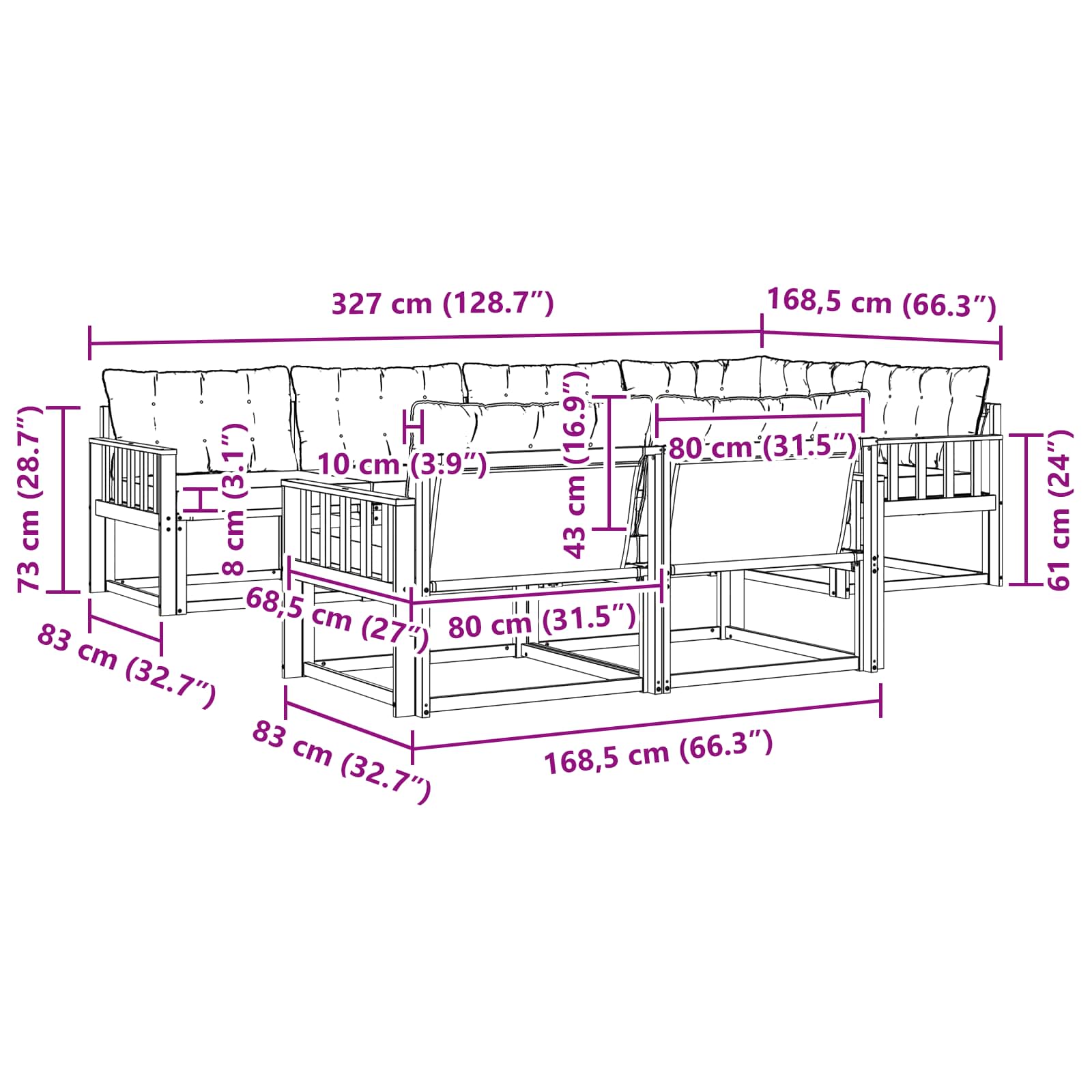 Outdoor-Sofagarnitur 7 stk. Natur und Creme
