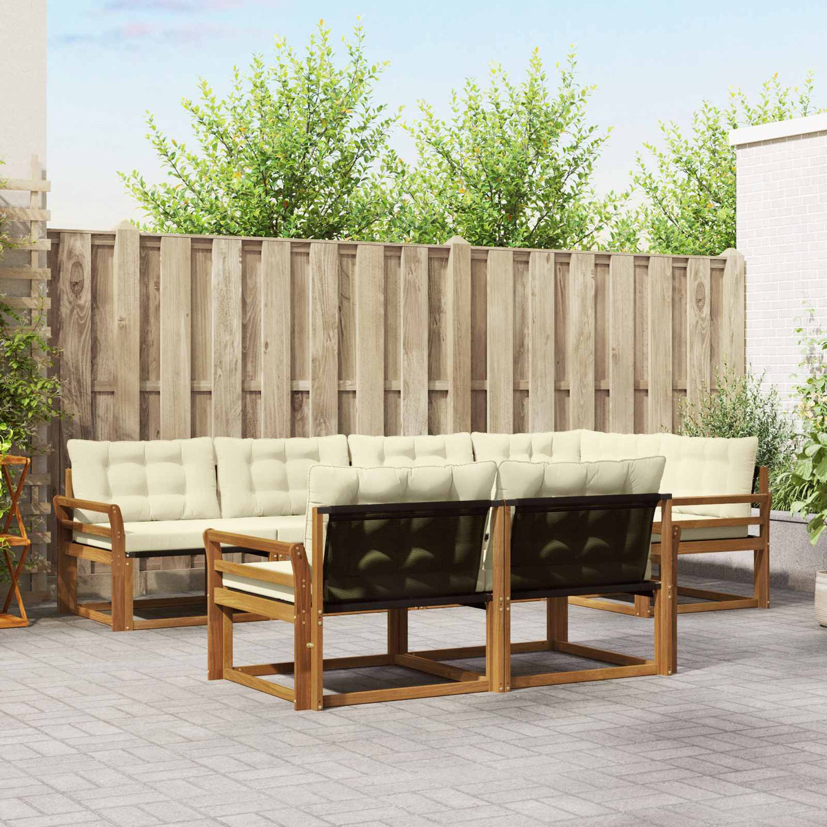Outdoor-Sofagarnitur 7 stk. Natur und Creme