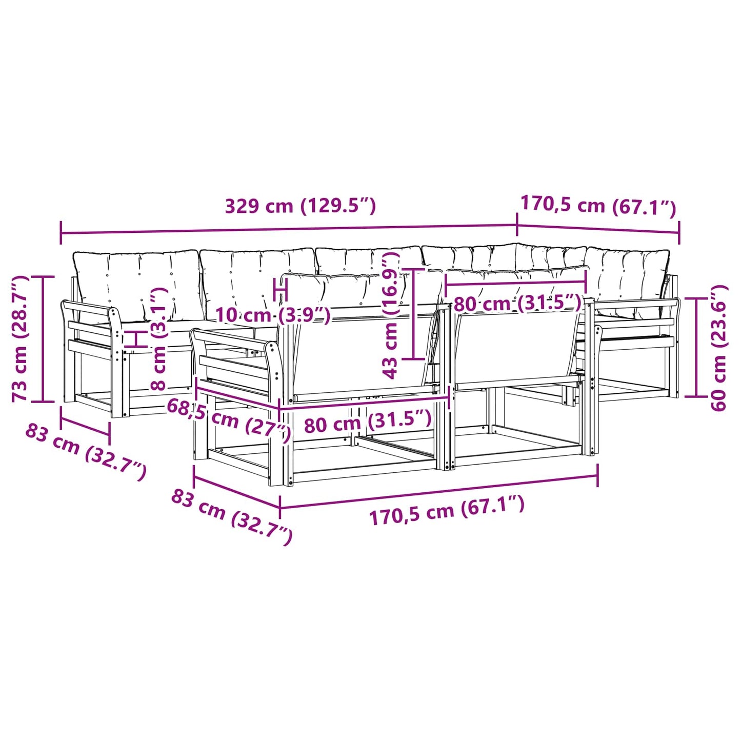 Outdoor-Sofagarnitur 7 stk. Natur und Beige