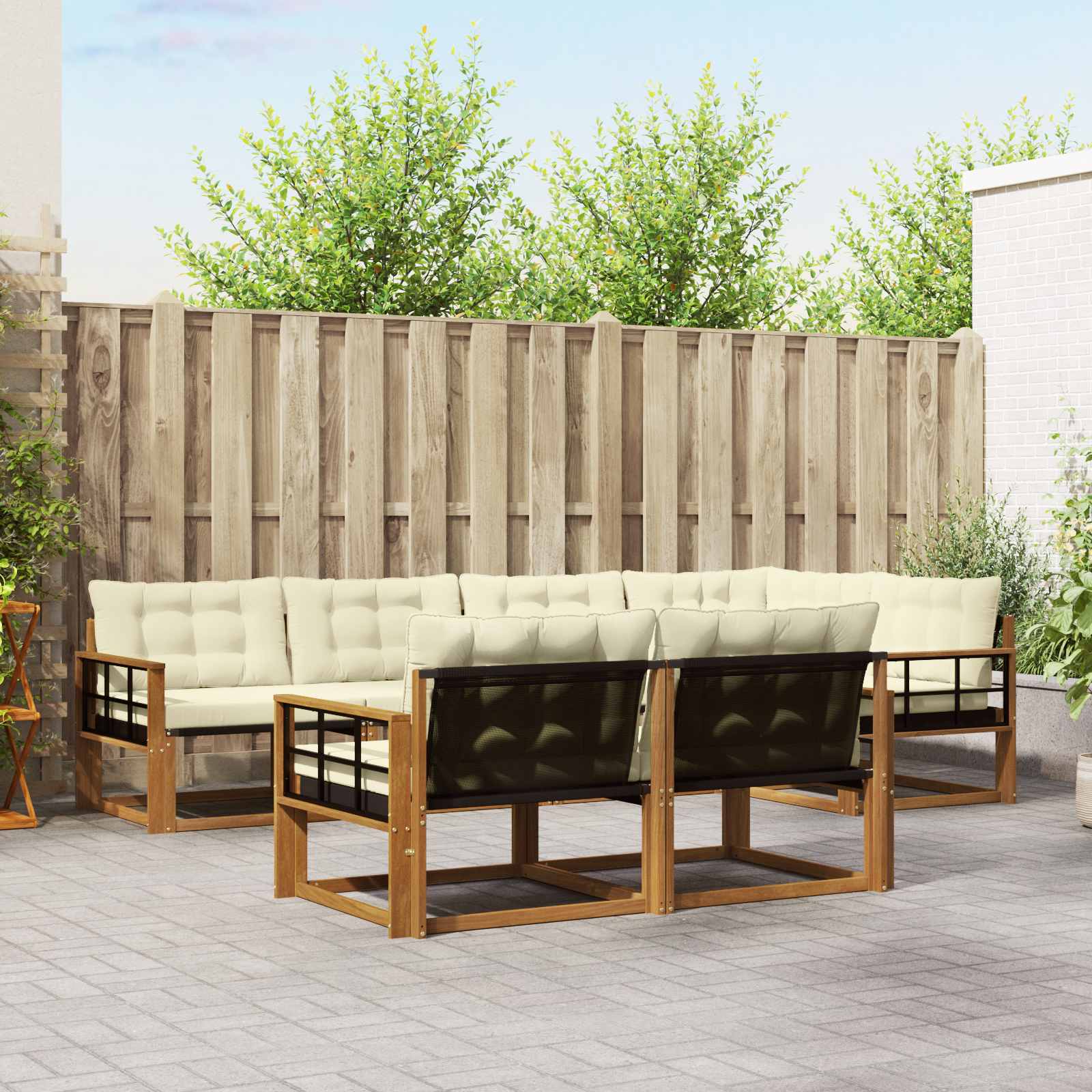 Outdoor-Sofagarnitur 7 stk. Natur und Creme