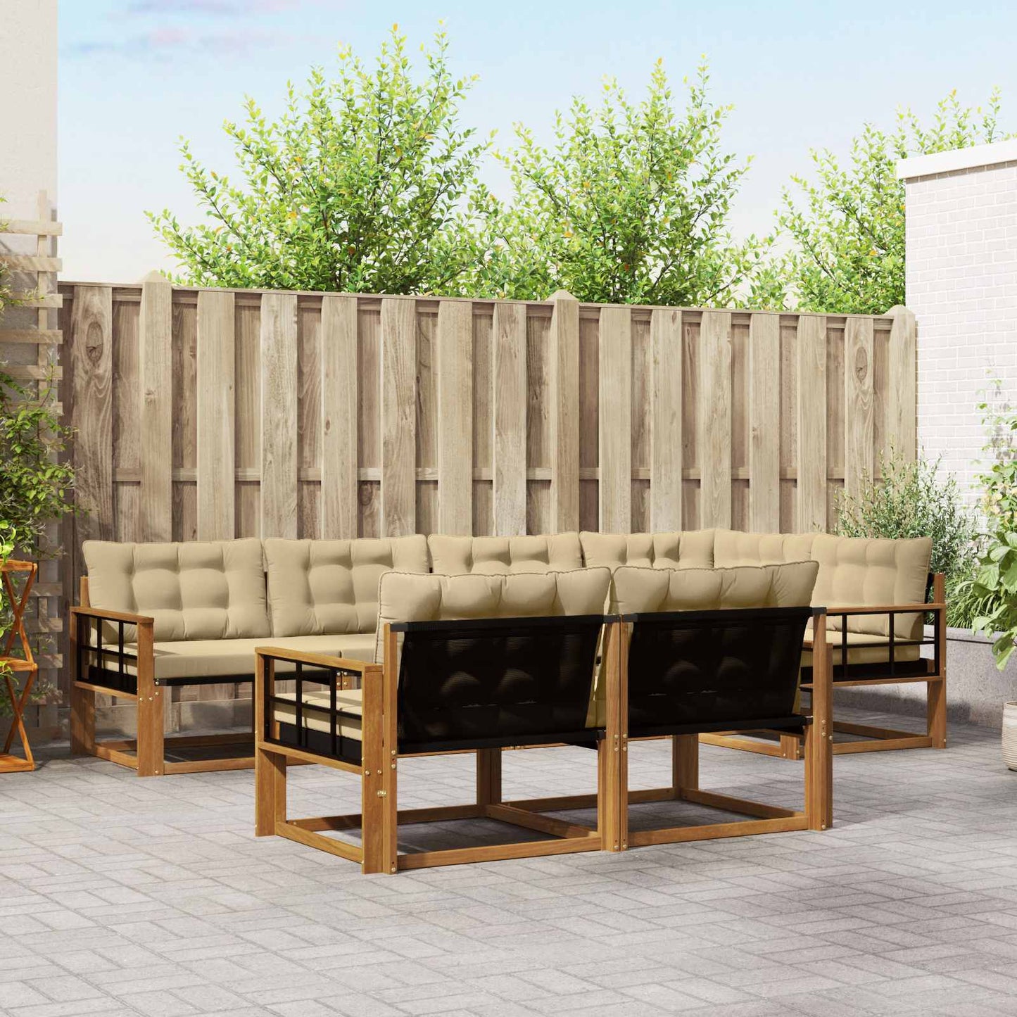 Outdoor-Sofagarnitur 7 stk. Natur und Beige