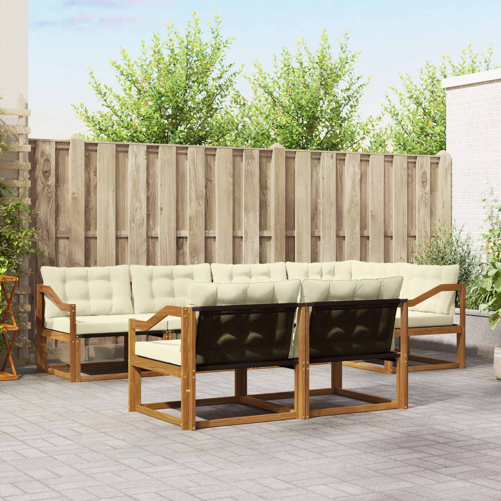 Outdoor-Sofagarnitur 7 stk. Natur und Creme