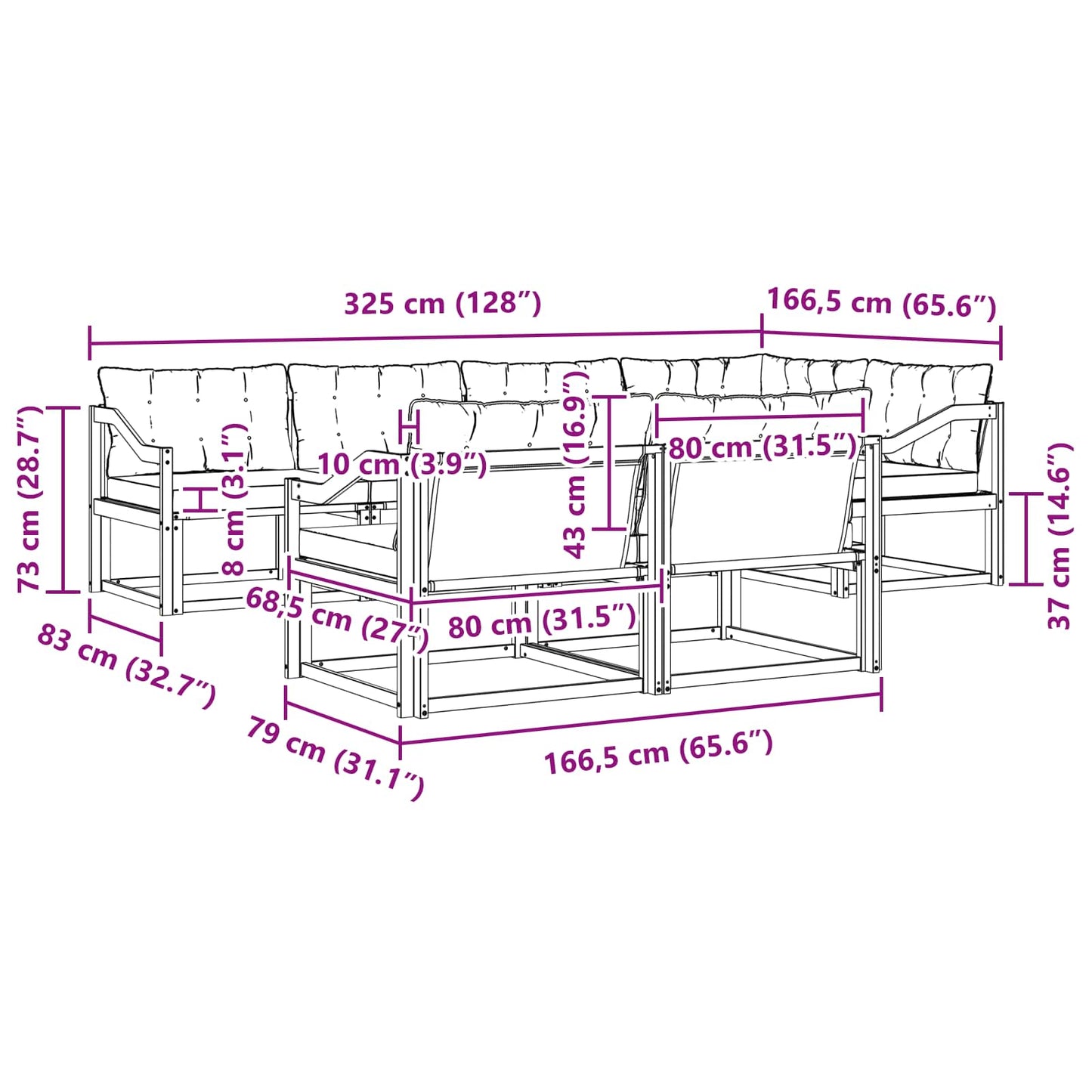 Outdoor-Sofagarnitur 7 stk. Natur und Creme