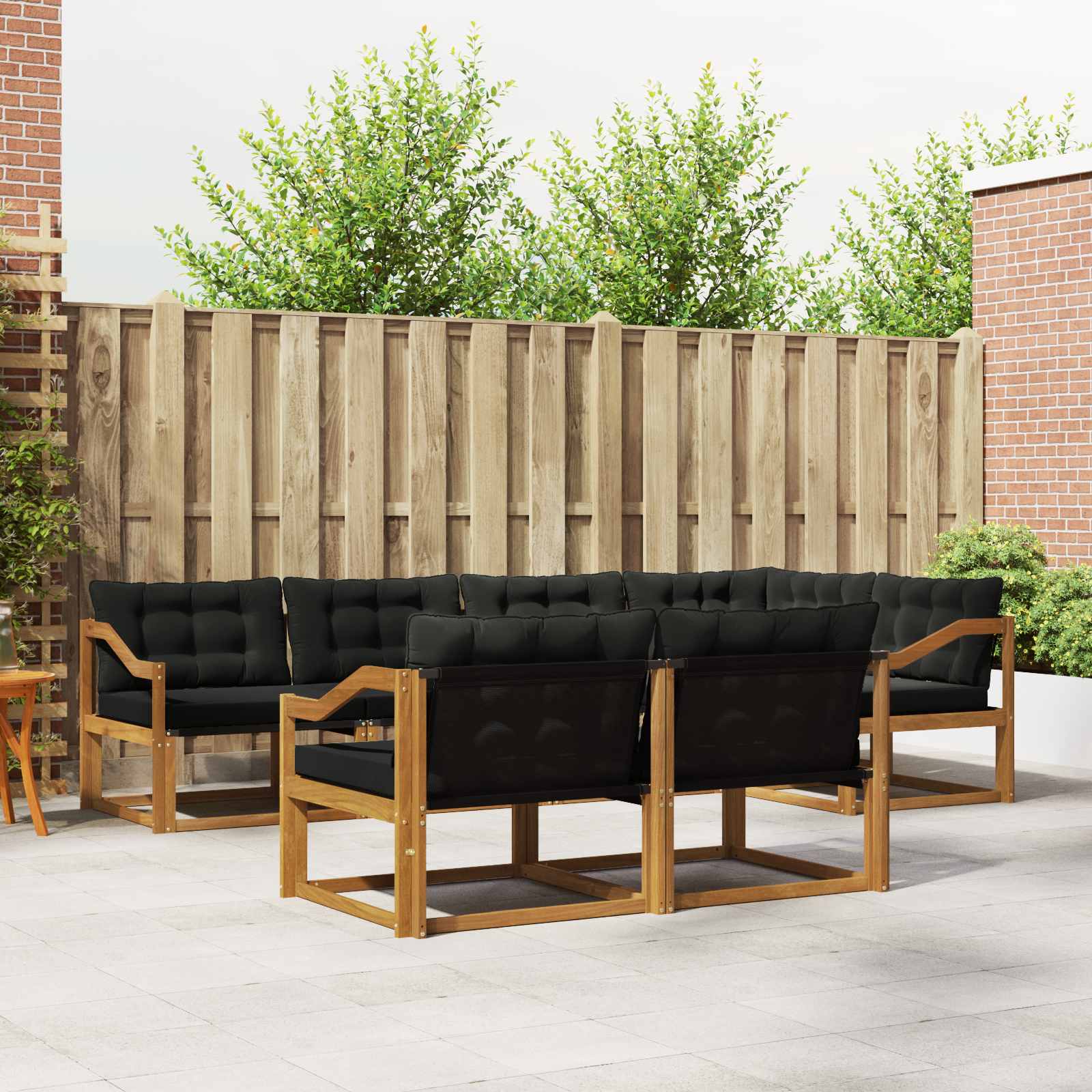 Outdoor-Sofagarnitur 7 stk. Natürlich und Schwarz