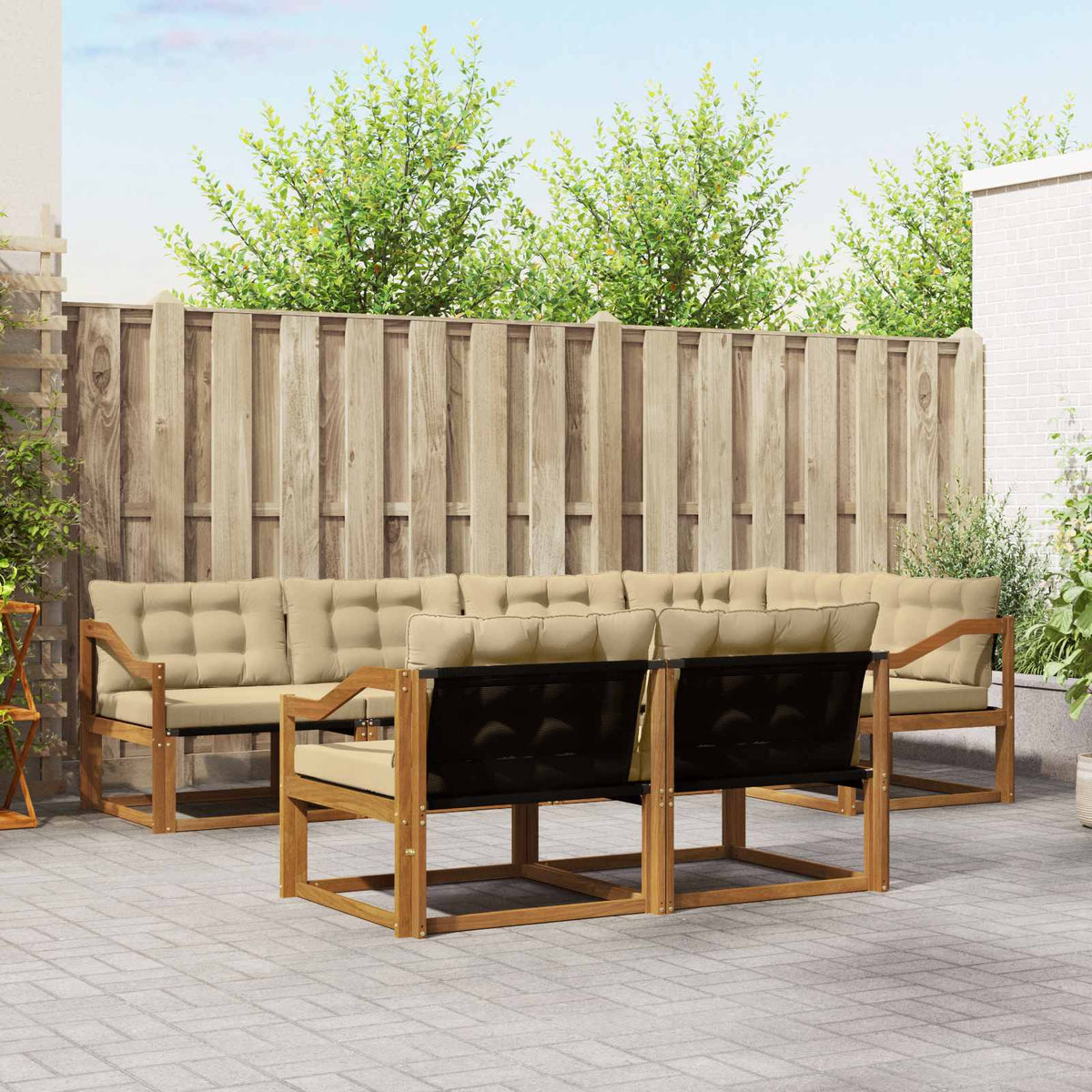 Outdoor-Sofagarnitur 7 stk. Natur und Beige