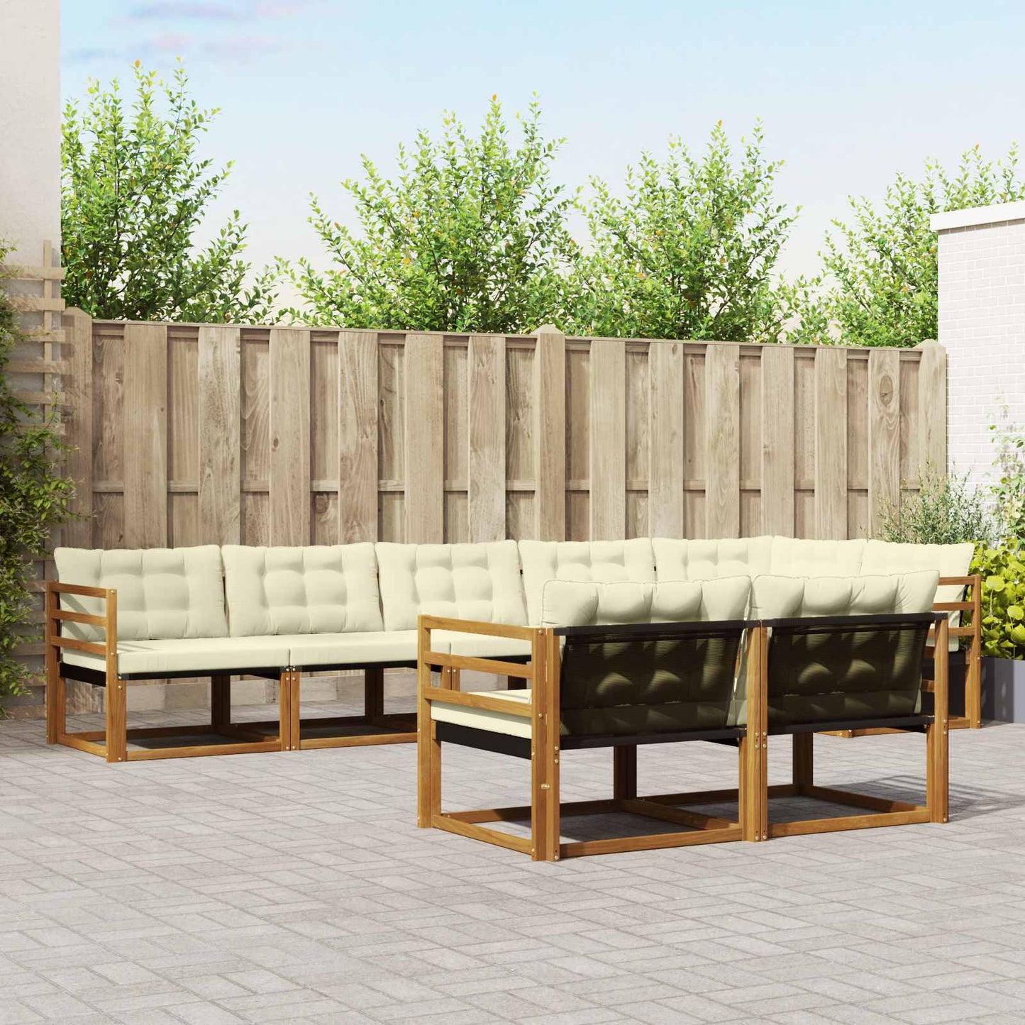Outdoor-Sofagarnitur mit Kissen 8 pcs Natur und Creme