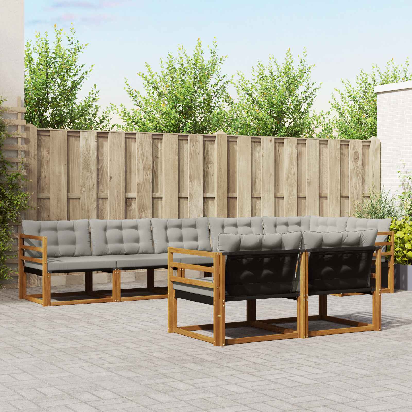 Outdoor-Sofagarnitur mit Kissen 8 pcs Natürlich und Hellgrau