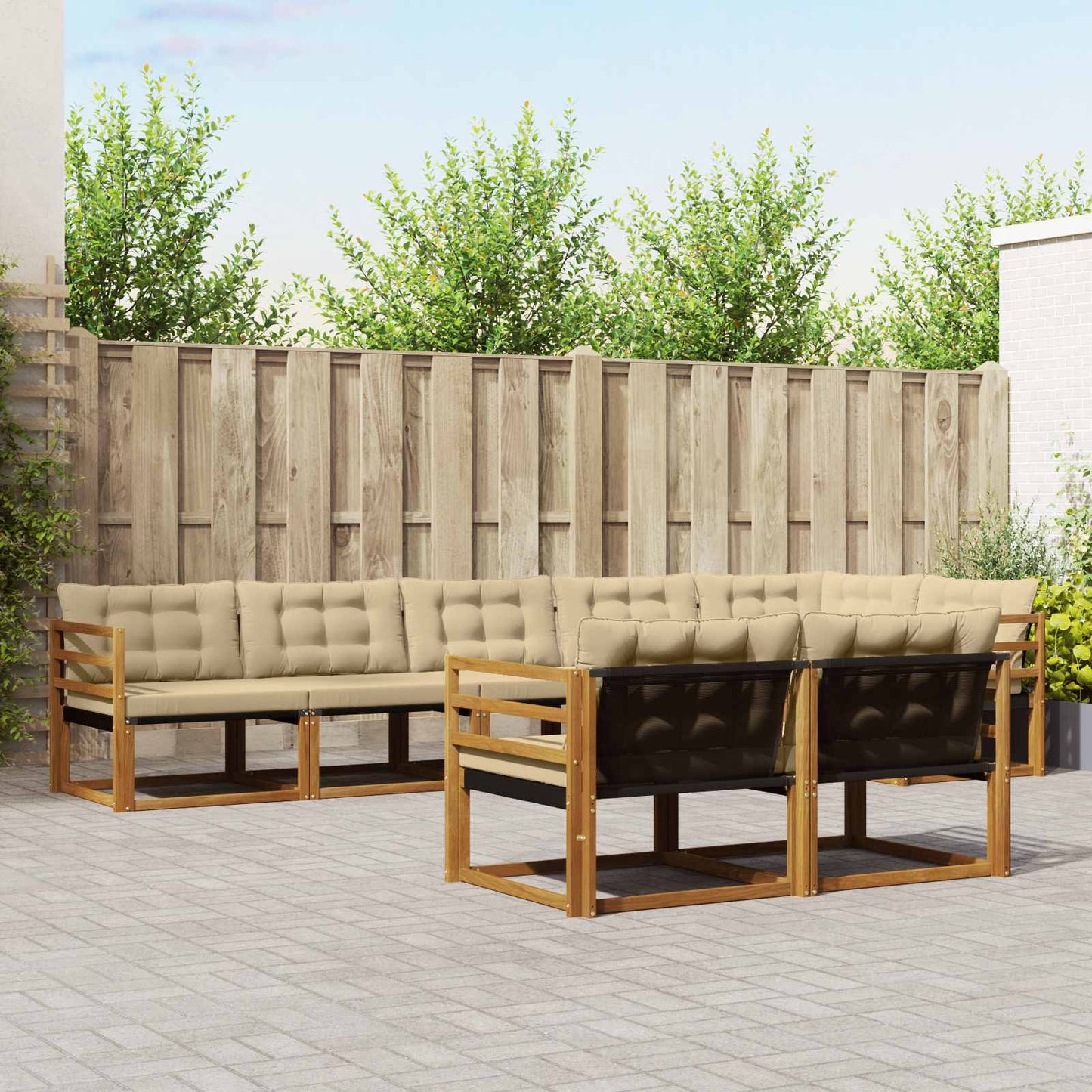 Outdoor-Sofagarnitur mit Kissen 8 pcs Natur und Beige