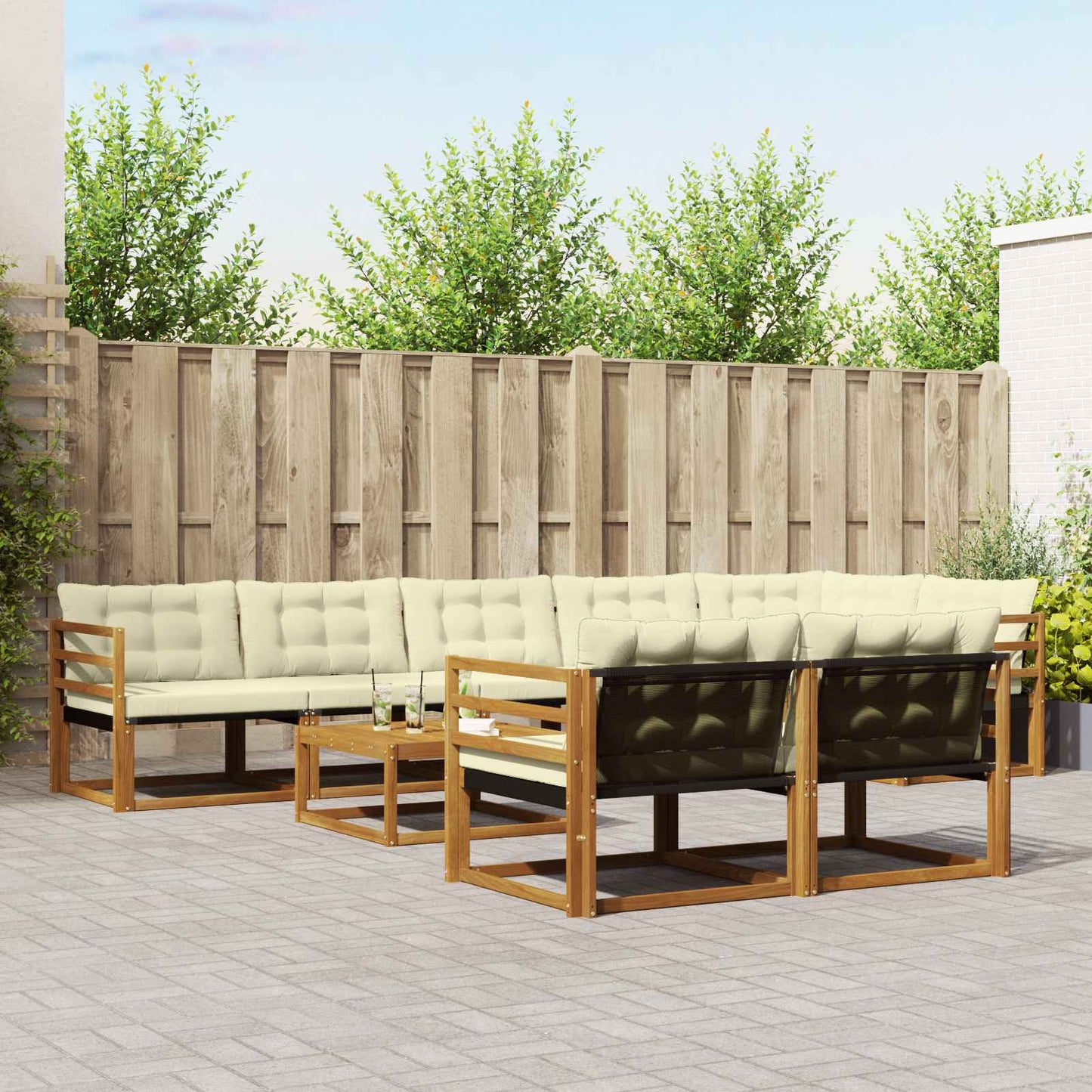 Outdoor-Sofagarnitur mit Kissen 9 pcs Natur und Creme