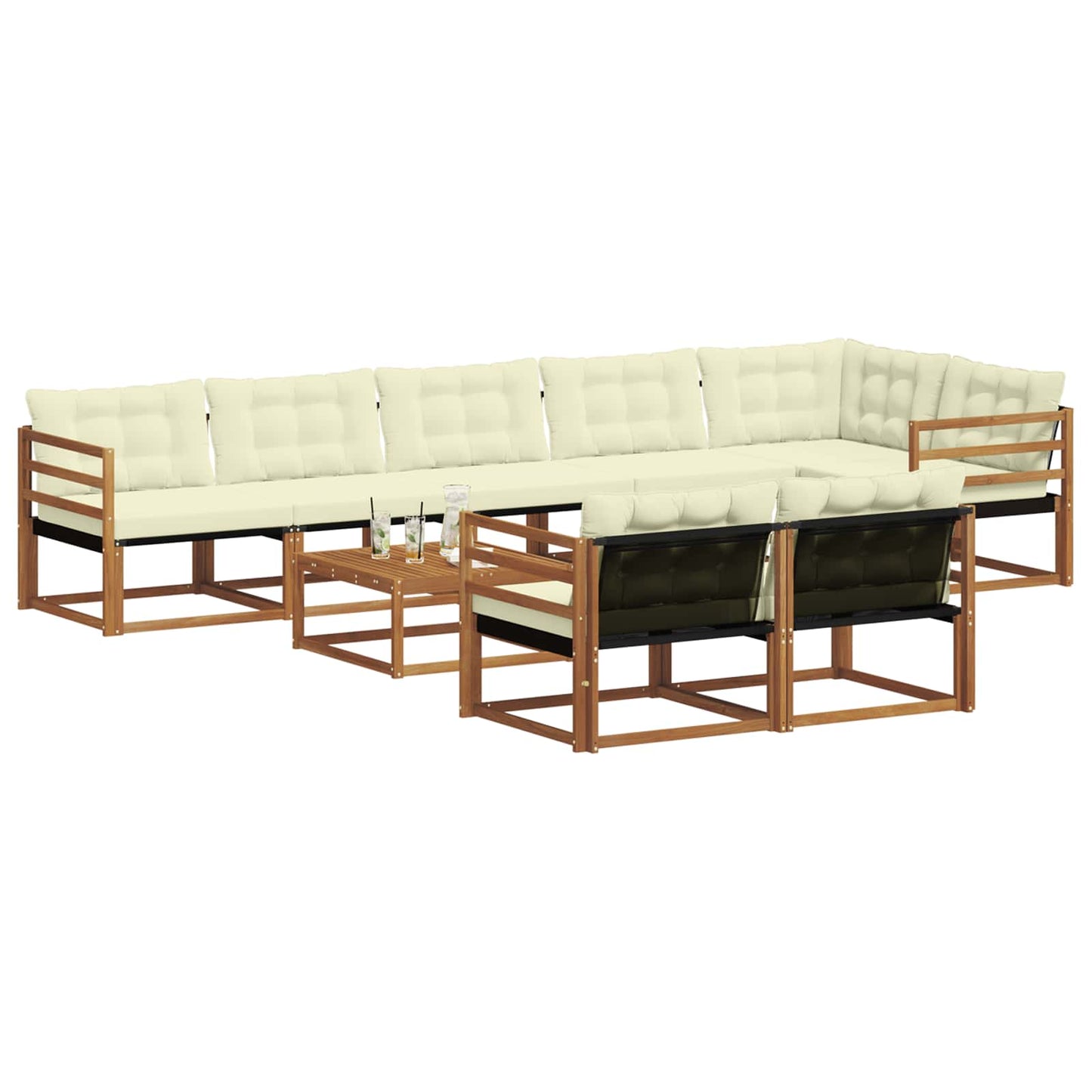 Outdoor-Sofagarnitur mit Kissen 9 pcs Natur und Creme