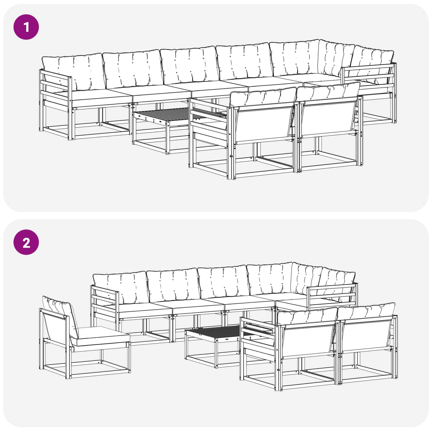 Outdoor-Sofagarnitur mit Kissen 9 pcs Natur und Creme