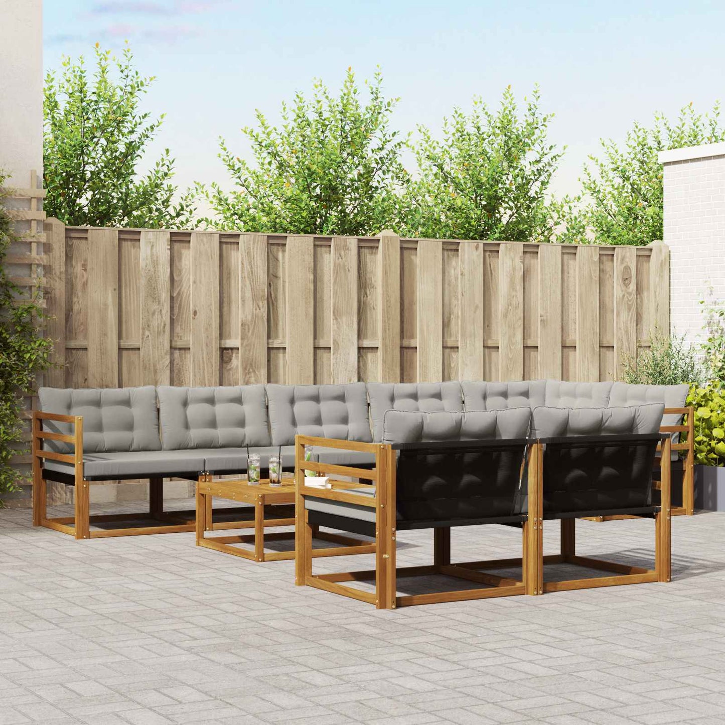 Outdoor-Sofagarnitur mit Kissen 9 pcs Natürlich und Hellgrau