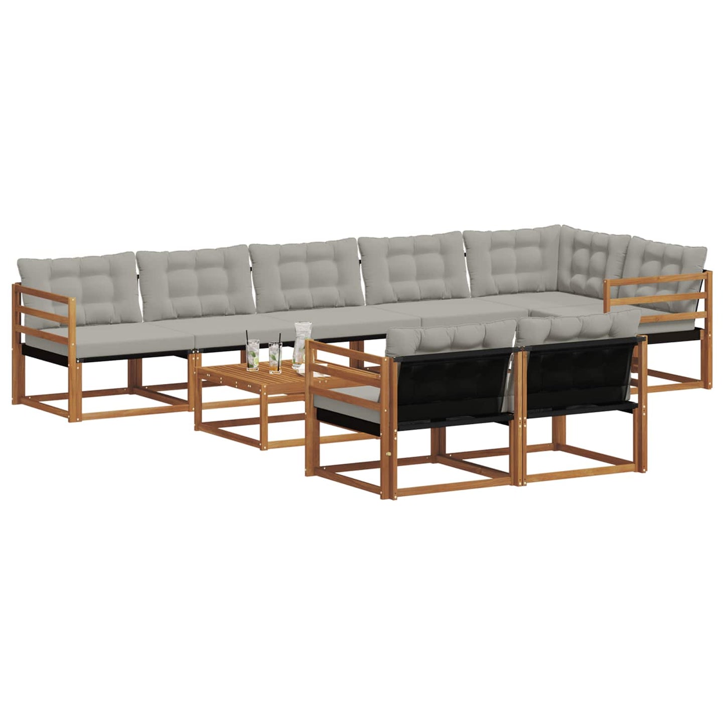 Outdoor-Sofagarnitur mit Kissen 9 pcs Natürlich und Hellgrau