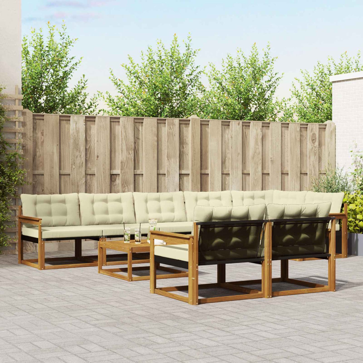 Outdoor-Sofagarnitur mit Kissen 9 pcs Natur und Creme