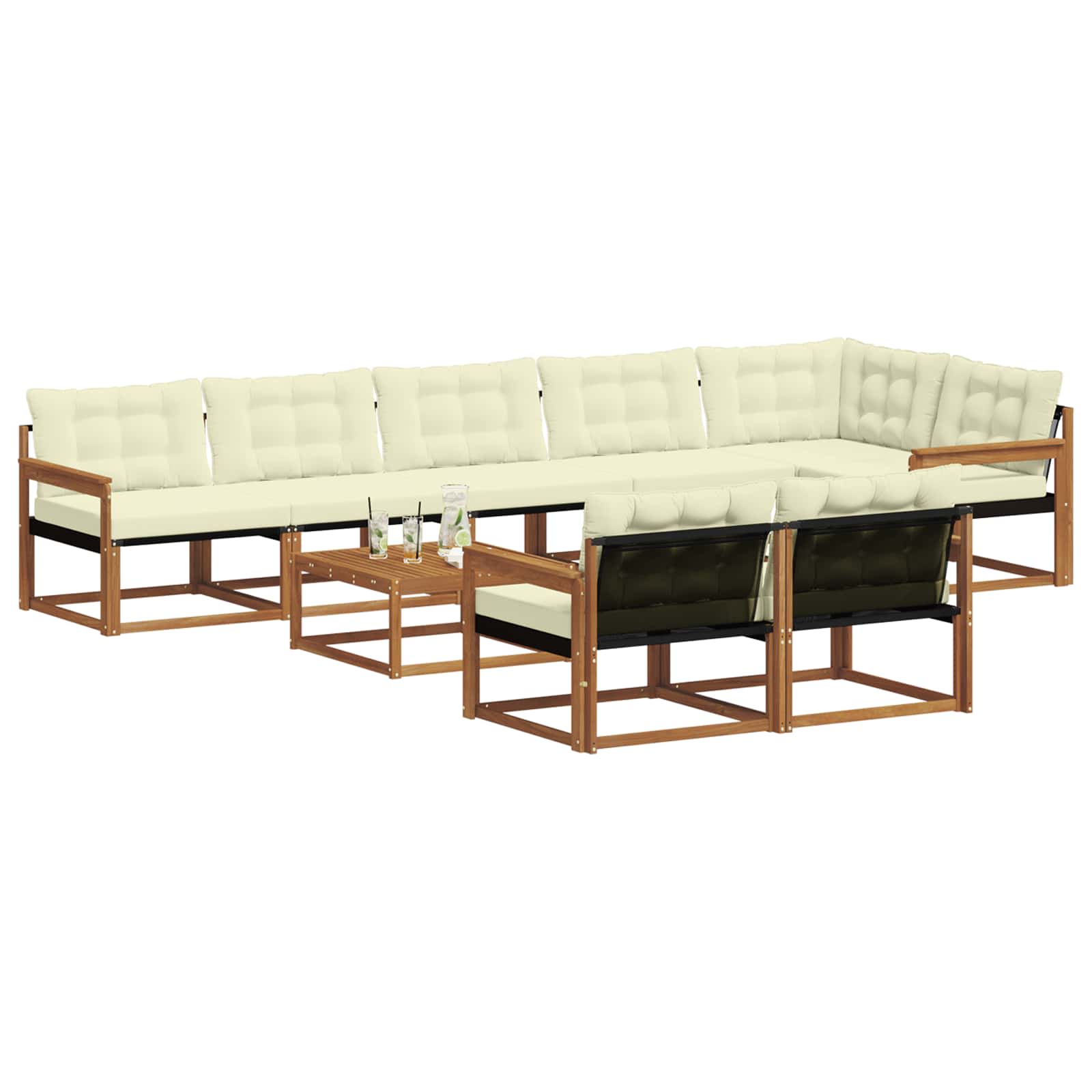 Outdoor-Sofagarnitur mit Kissen 9 pcs Natur und Creme