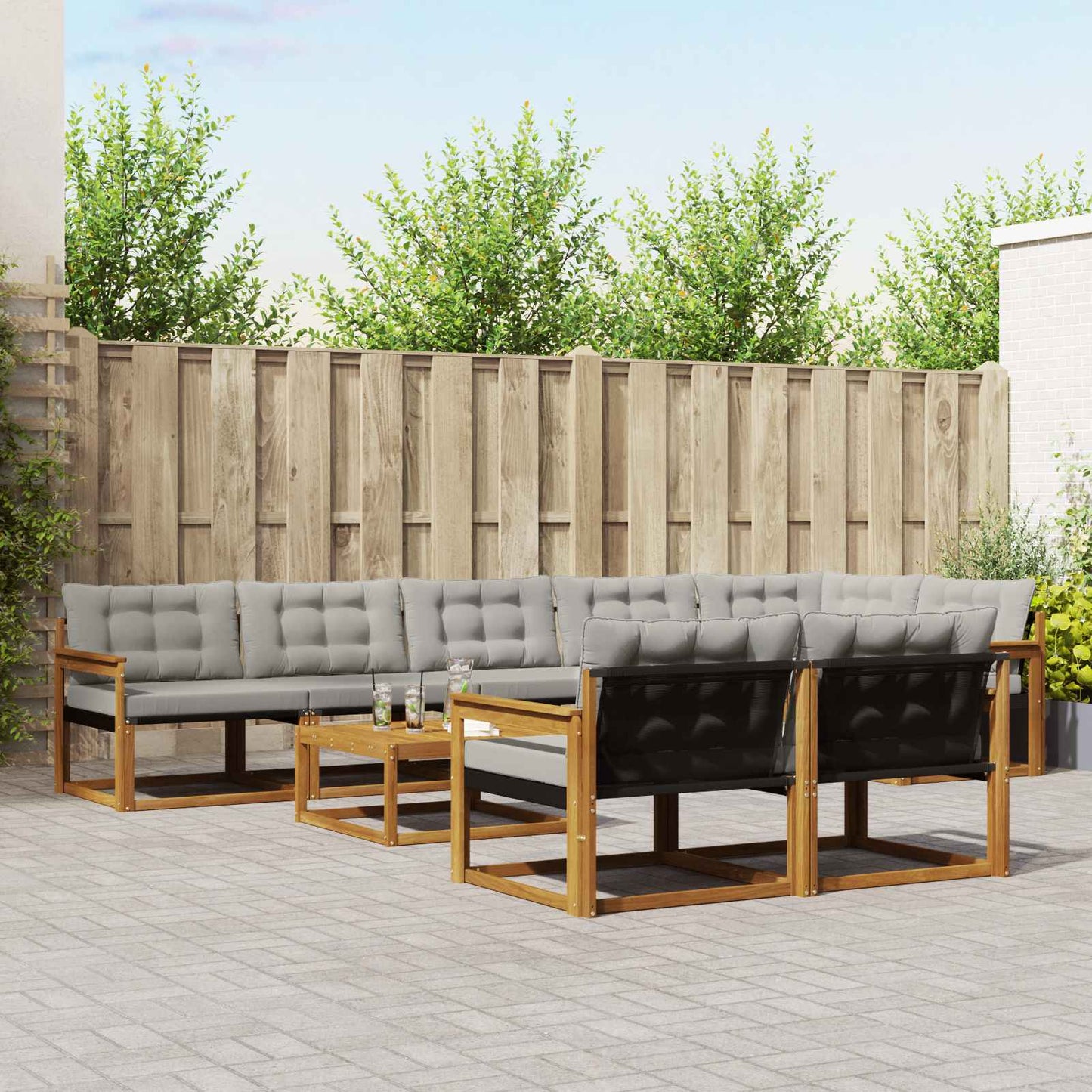 Outdoor-Sofagarnitur mit Kissen 9 pcs Natürlich und Hellgrau