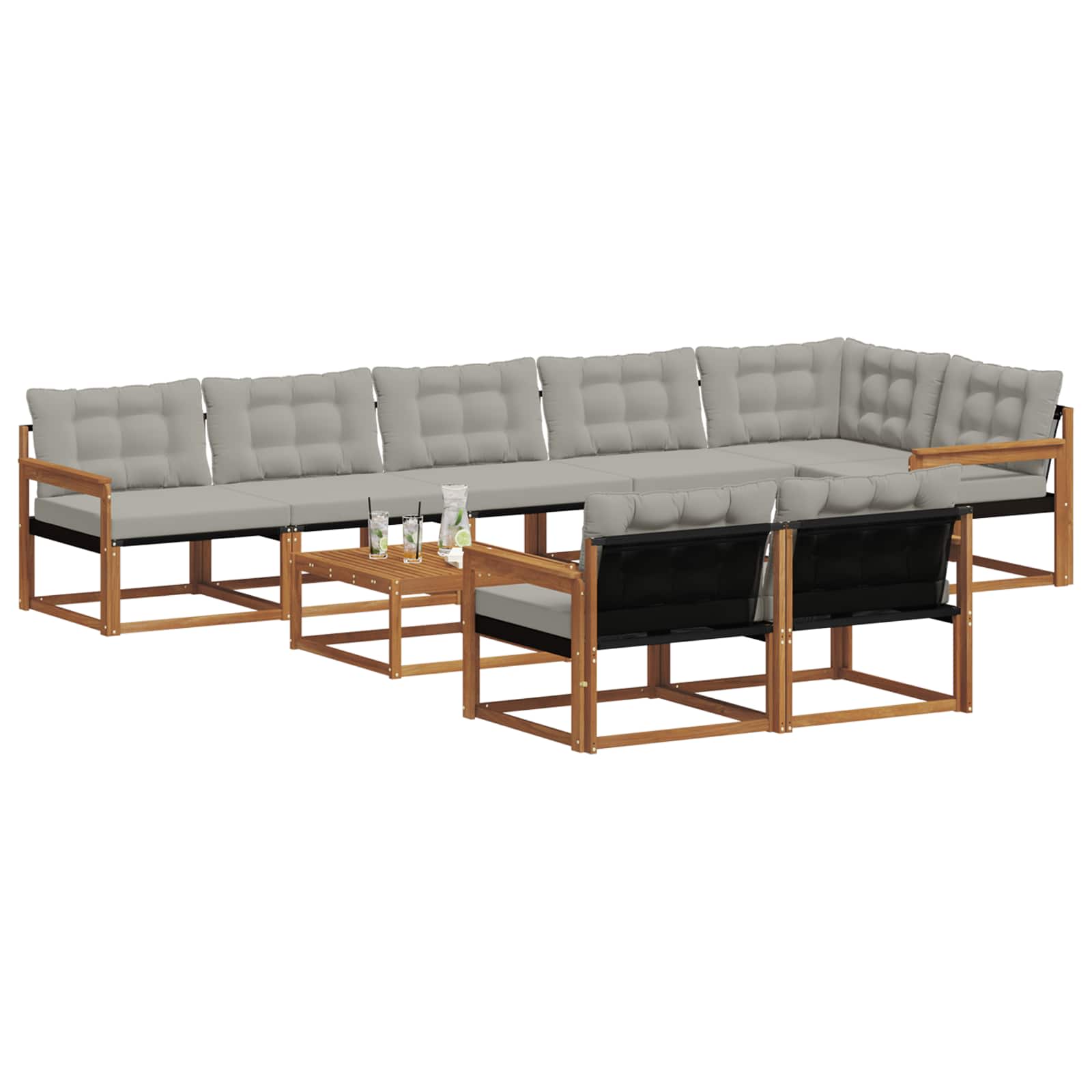 Outdoor-Sofagarnitur mit Kissen 9 pcs Natürlich und Hellgrau