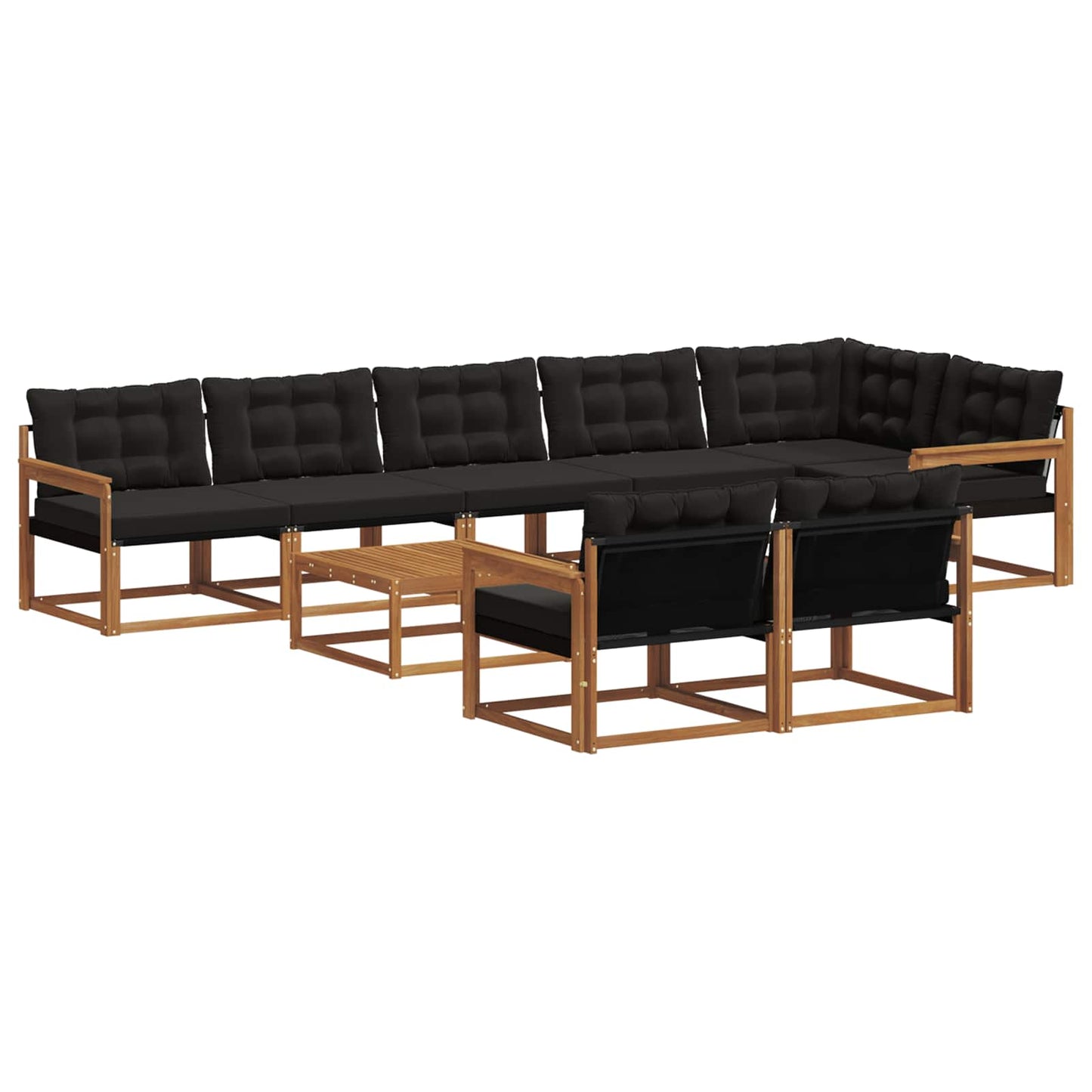 Outdoor-Sofagarnitur mit Kissen 9 pcs Natürlich und Schwarz