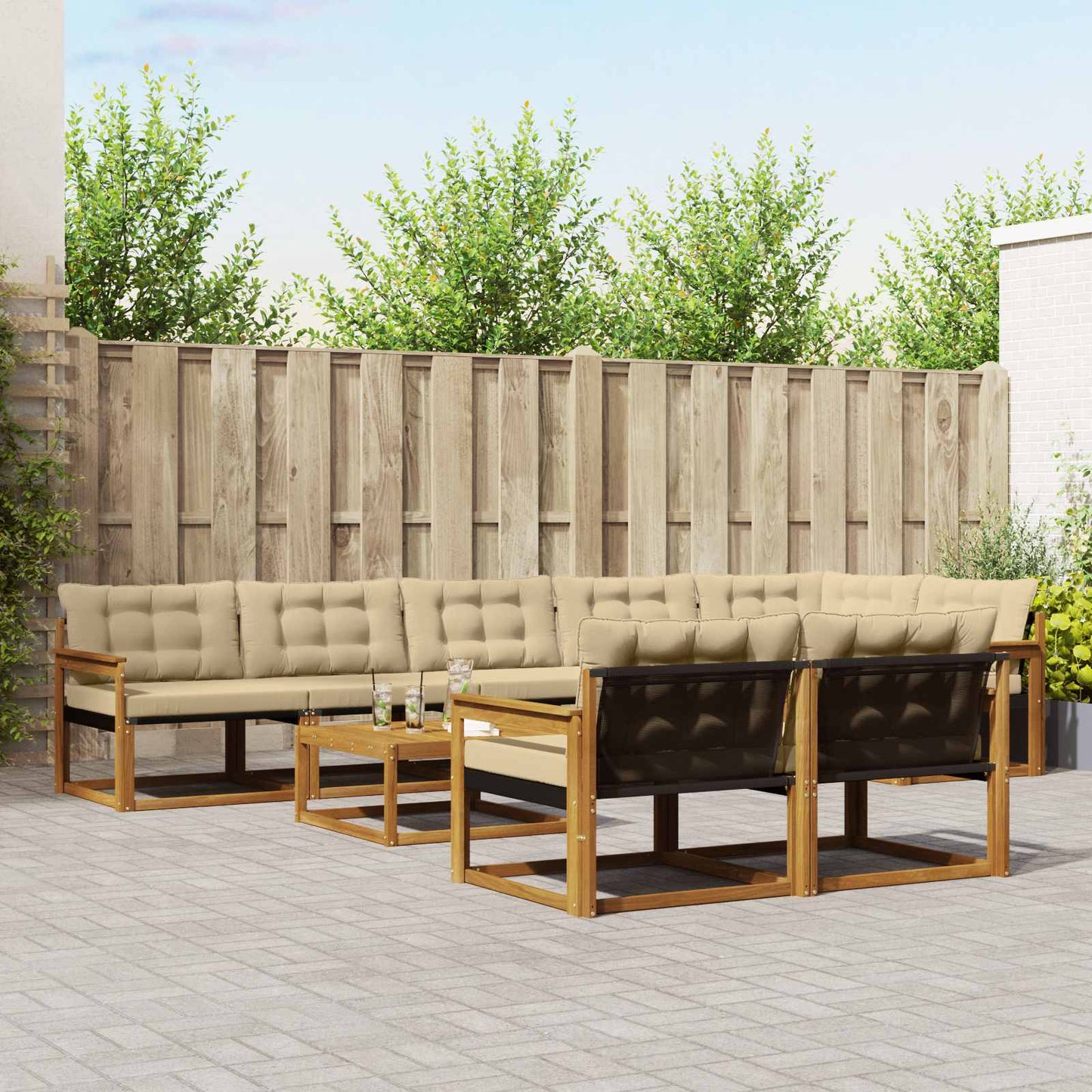 Outdoor-Sofagarnitur mit Kissen 9 pcs Natur und Beige