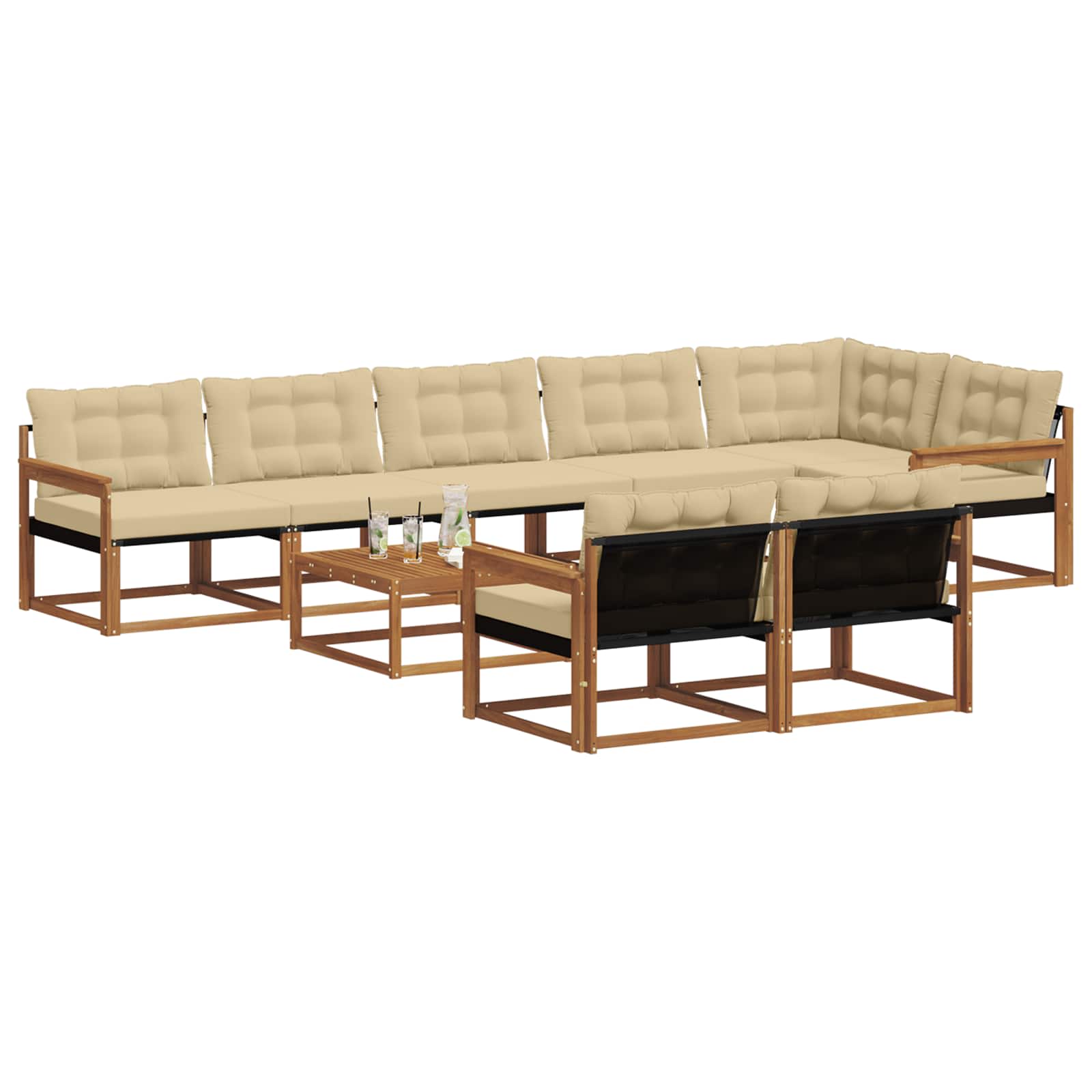 Outdoor-Sofagarnitur mit Kissen 9 pcs Natur und Beige