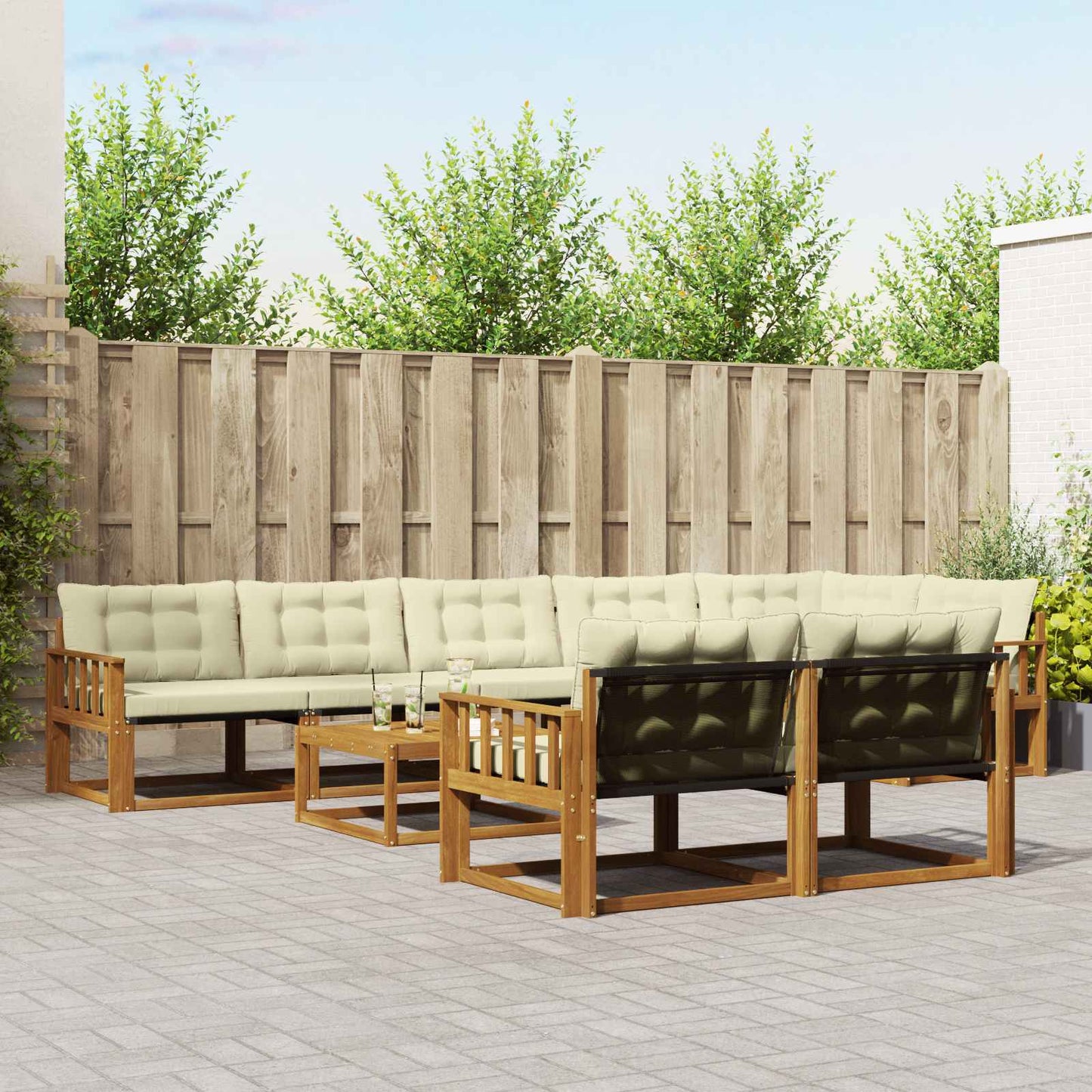Outdoor-Sofagarnitur mit Kissen 9 pcs Natur und Creme