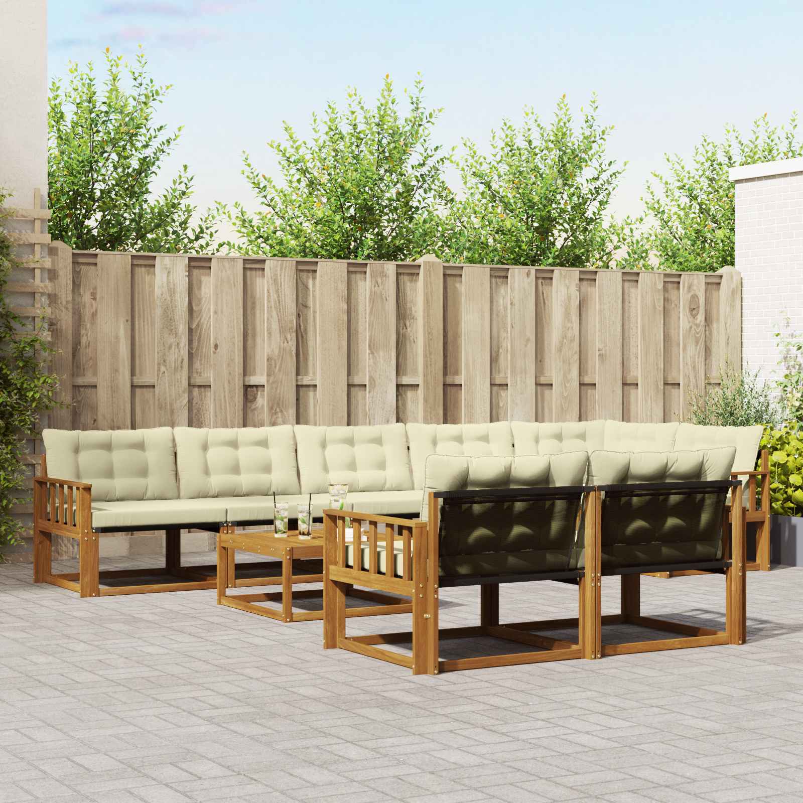 Outdoor-Sofagarnitur mit Kissen 9 pcs Natur und Creme