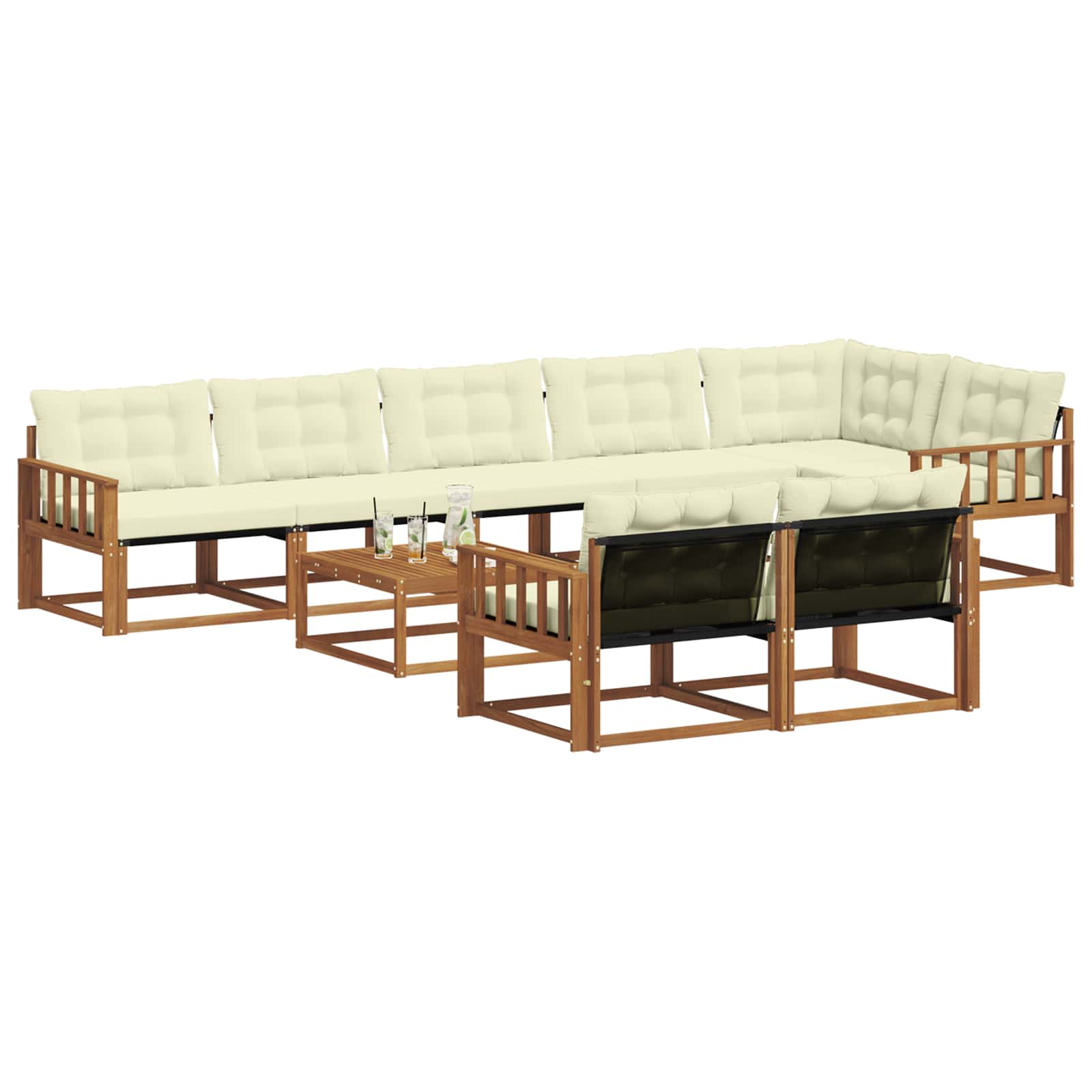 Outdoor-Sofagarnitur mit Kissen 9 pcs Natur und Creme