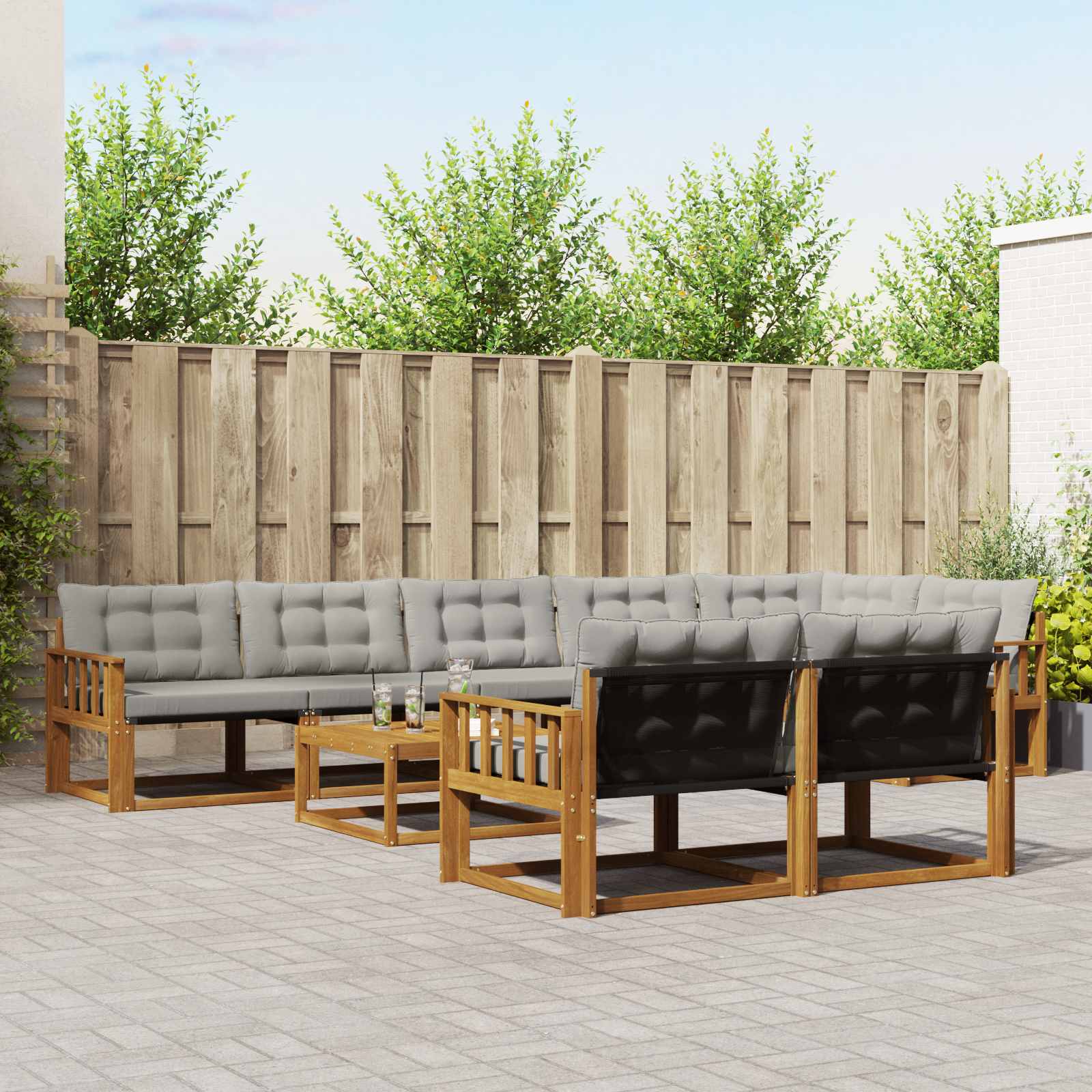 Outdoor-Sofagarnitur mit Kissen 9 pcs Natürlich und Hellgrau