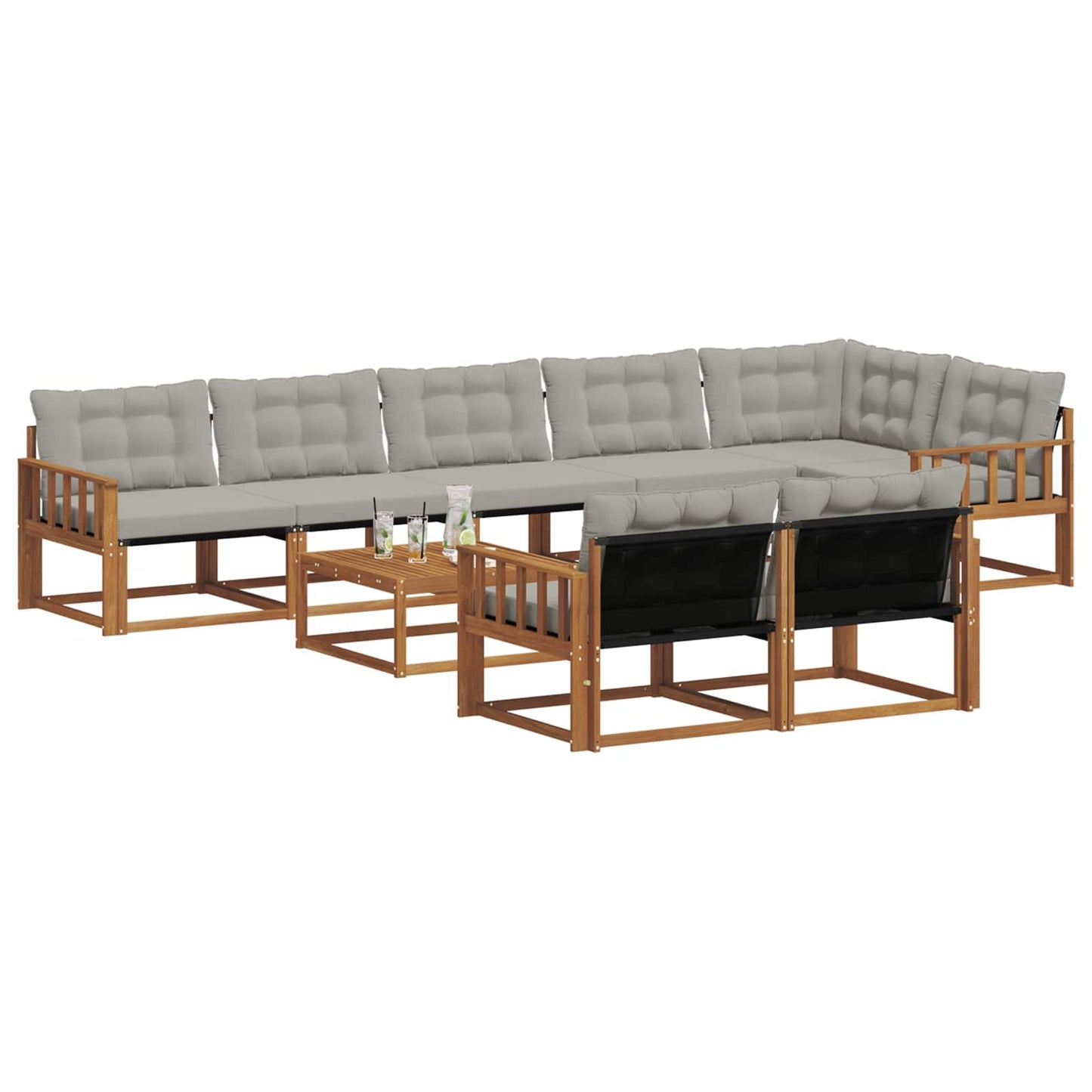Outdoor-Sofagarnitur mit Kissen 9 pcs Natürlich und Hellgrau