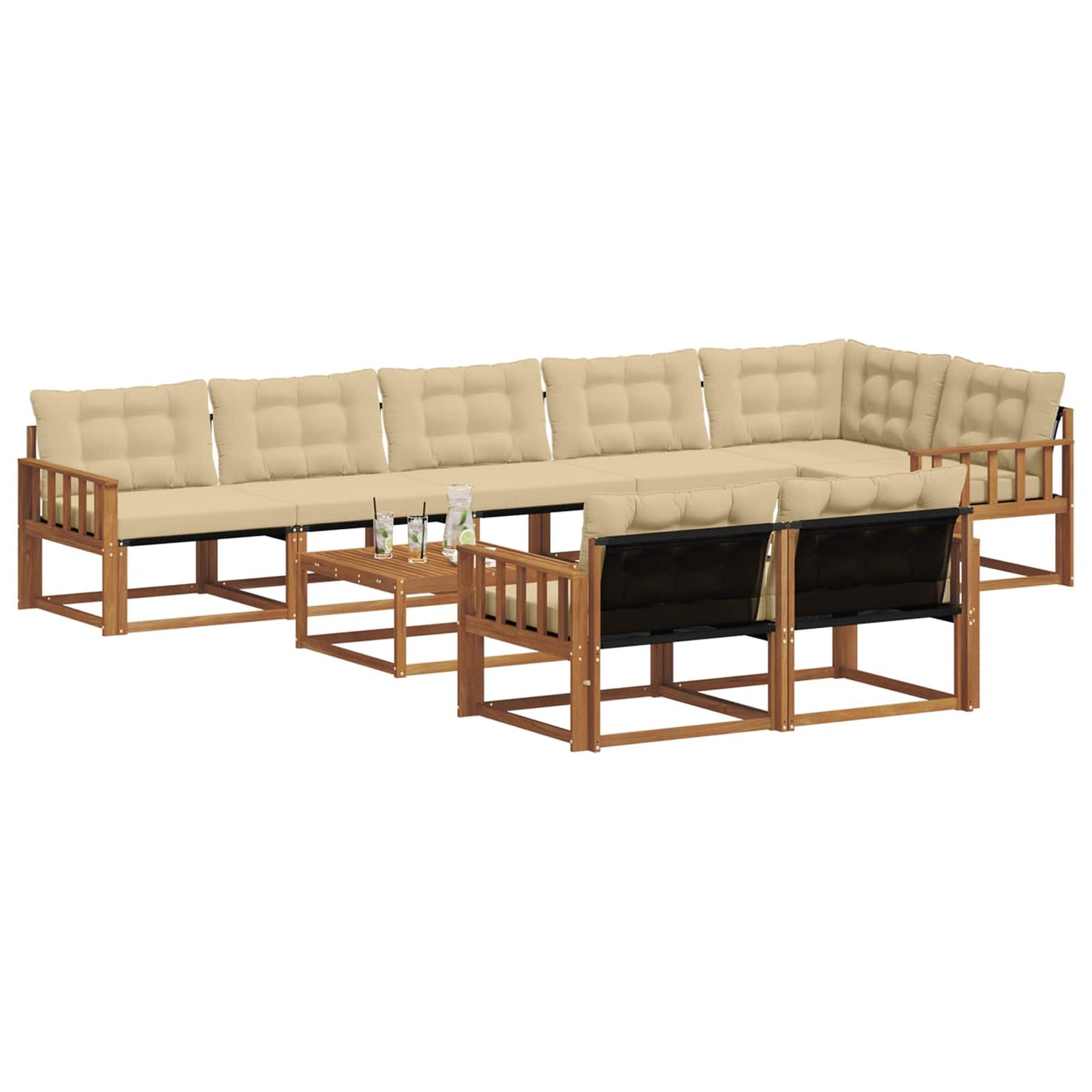 Outdoor-Sofagarnitur mit Kissen 9 pcs Natur und Beige