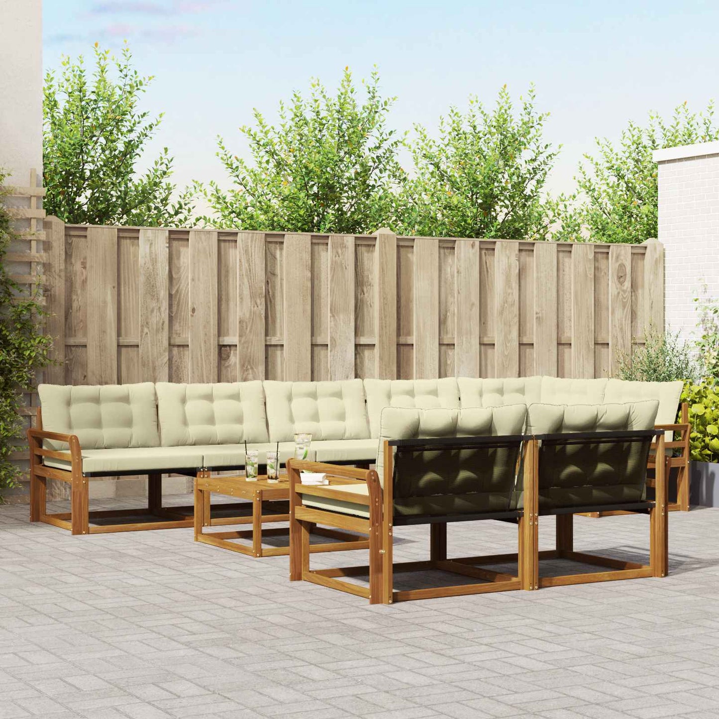 Outdoor-Sofagarnitur mit Kissen 9 pcs Natur und Creme