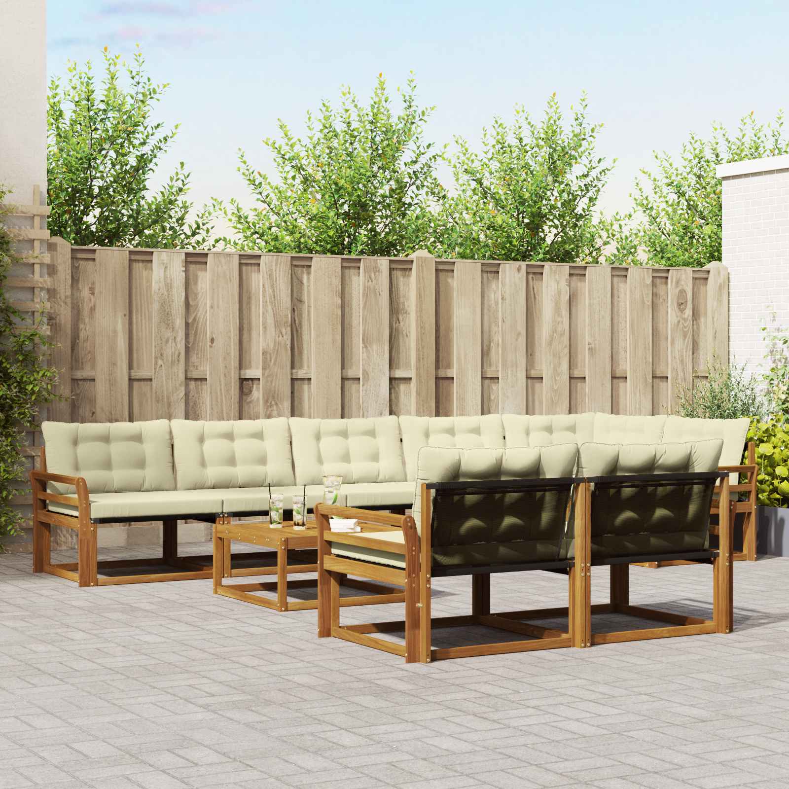 Outdoor-Sofagarnitur mit Kissen 9 pcs Natur und Creme