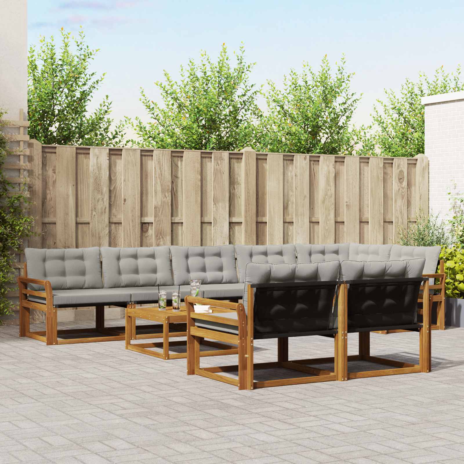 Outdoor-Sofagarnitur mit Kissen 9 pcs Natürlich und Hellgrau