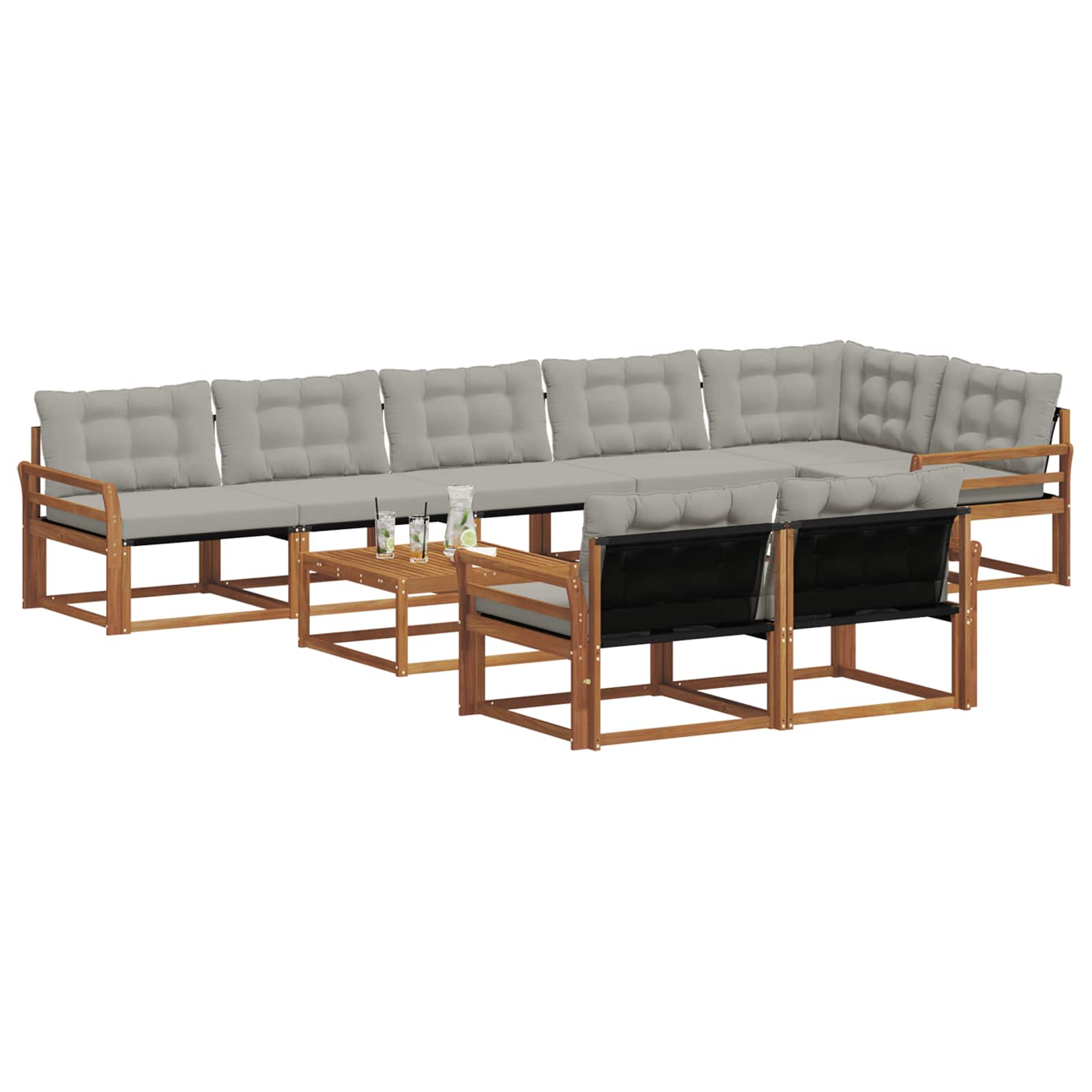 Outdoor-Sofagarnitur mit Kissen 9 pcs Natürlich und Hellgrau
