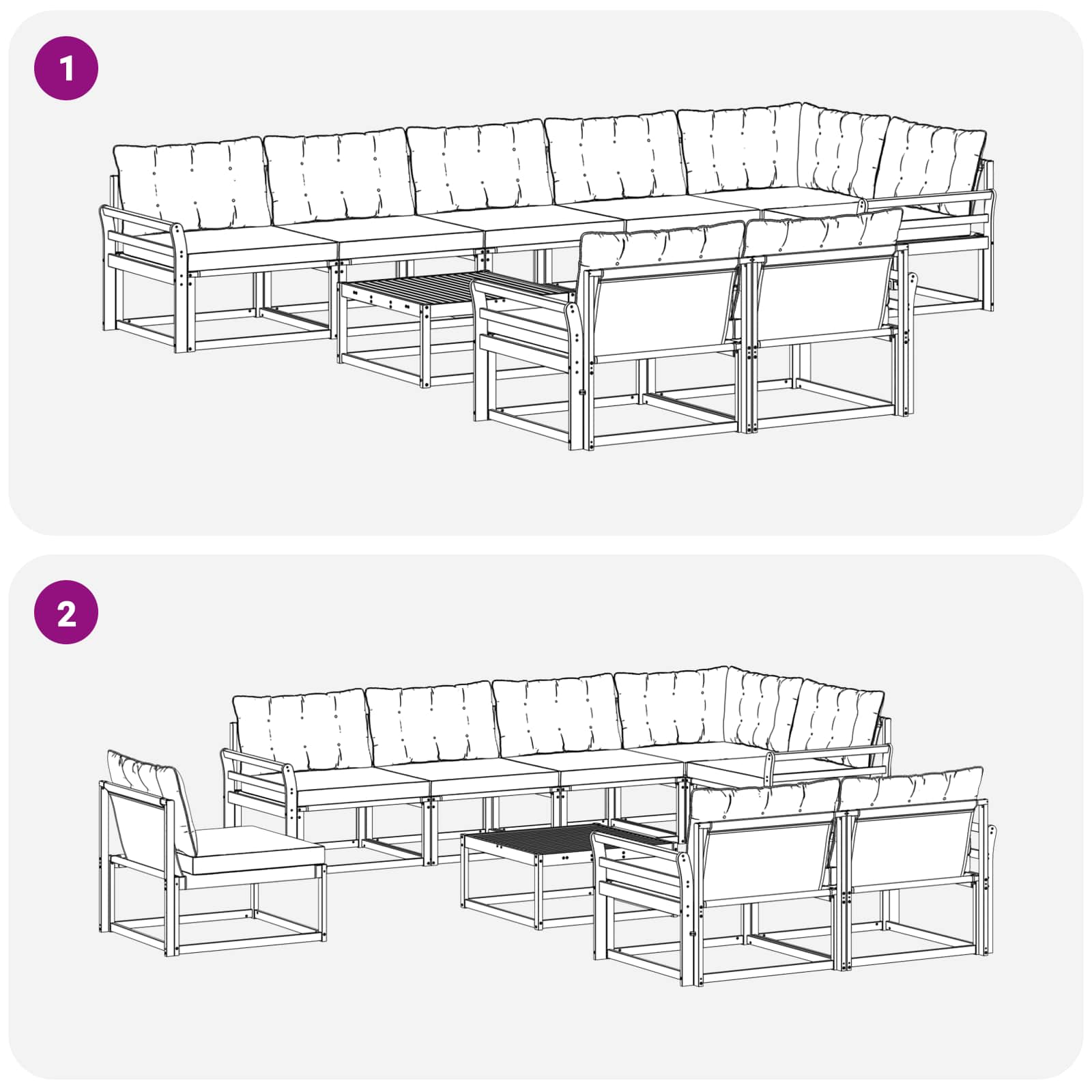 Outdoor-Sofagarnitur mit Kissen 9 pcs Natürlich und Hellgrau