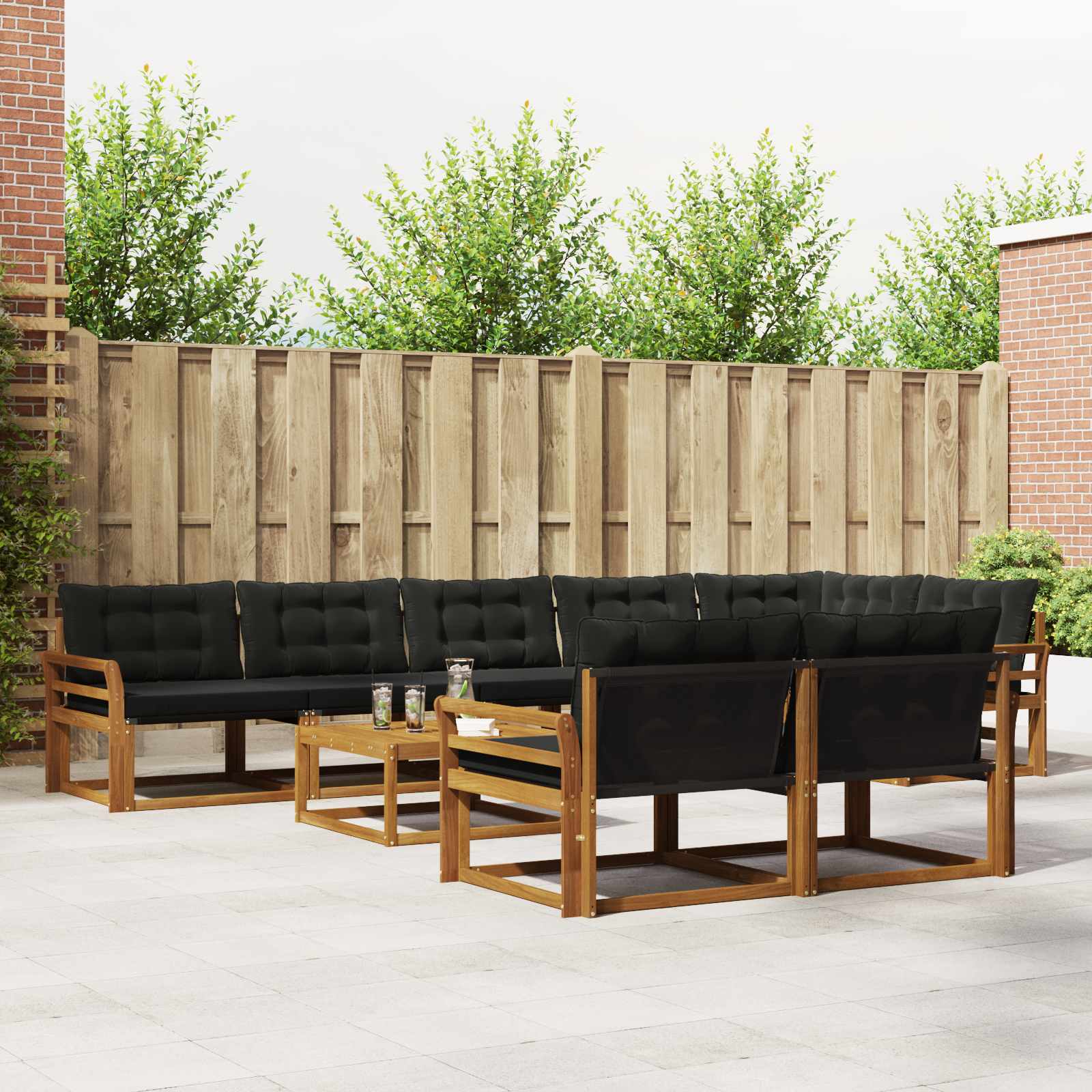 Outdoor-Sofagarnitur mit Kissen 9 pcs Natürlich und Schwarz