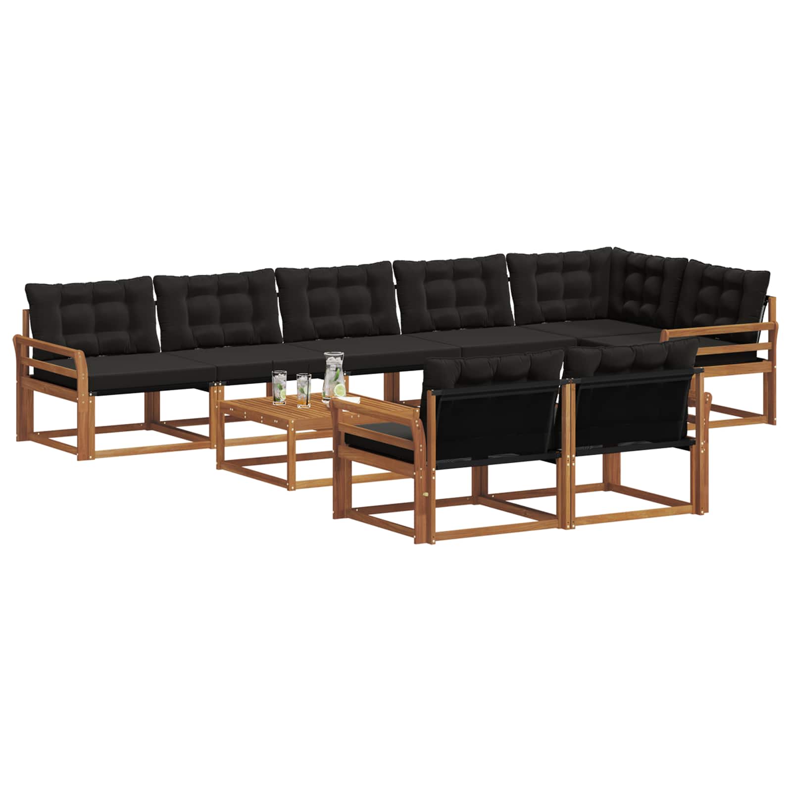 Outdoor-Sofagarnitur mit Kissen 9 pcs Natürlich und Schwarz