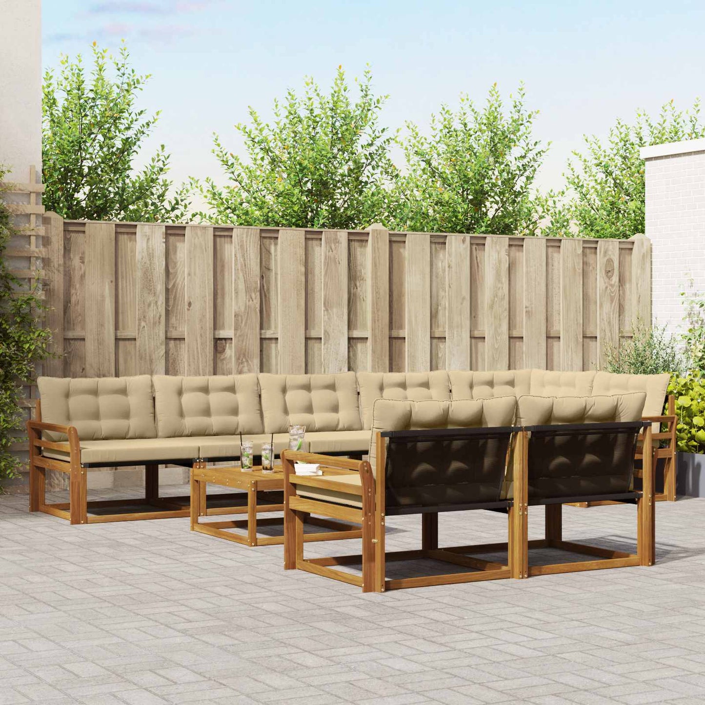 Outdoor-Sofagarnitur mit Kissen 9 pcs Natur und Beige