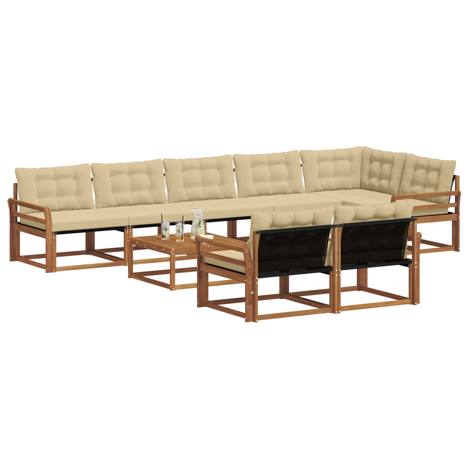 Outdoor-Sofagarnitur mit Kissen 9 pcs Natur und Beige