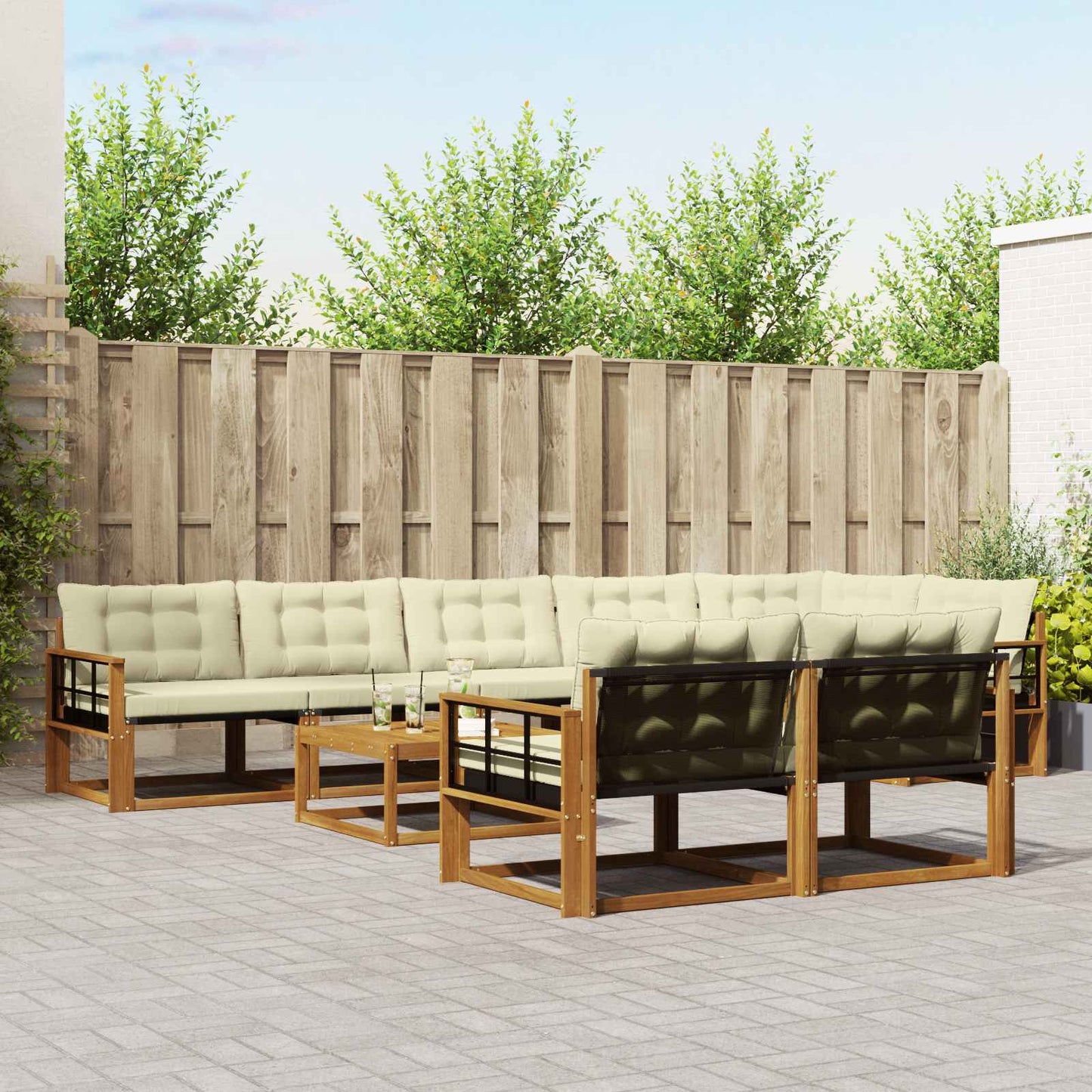 Outdoor-Sofagarnitur mit Kissen 9 pcs Natur und Creme