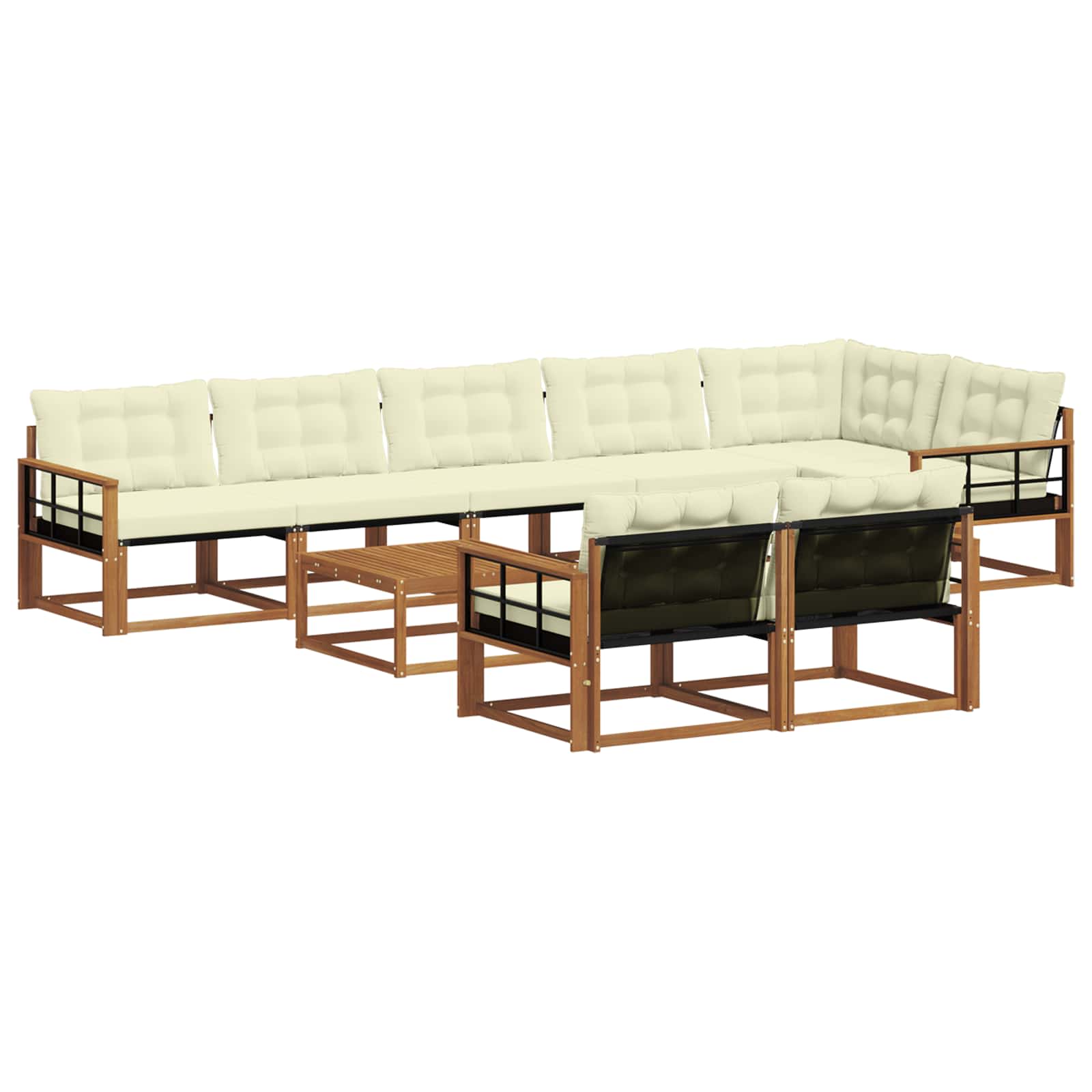 Outdoor-Sofagarnitur mit Kissen 9 pcs Natur und Creme