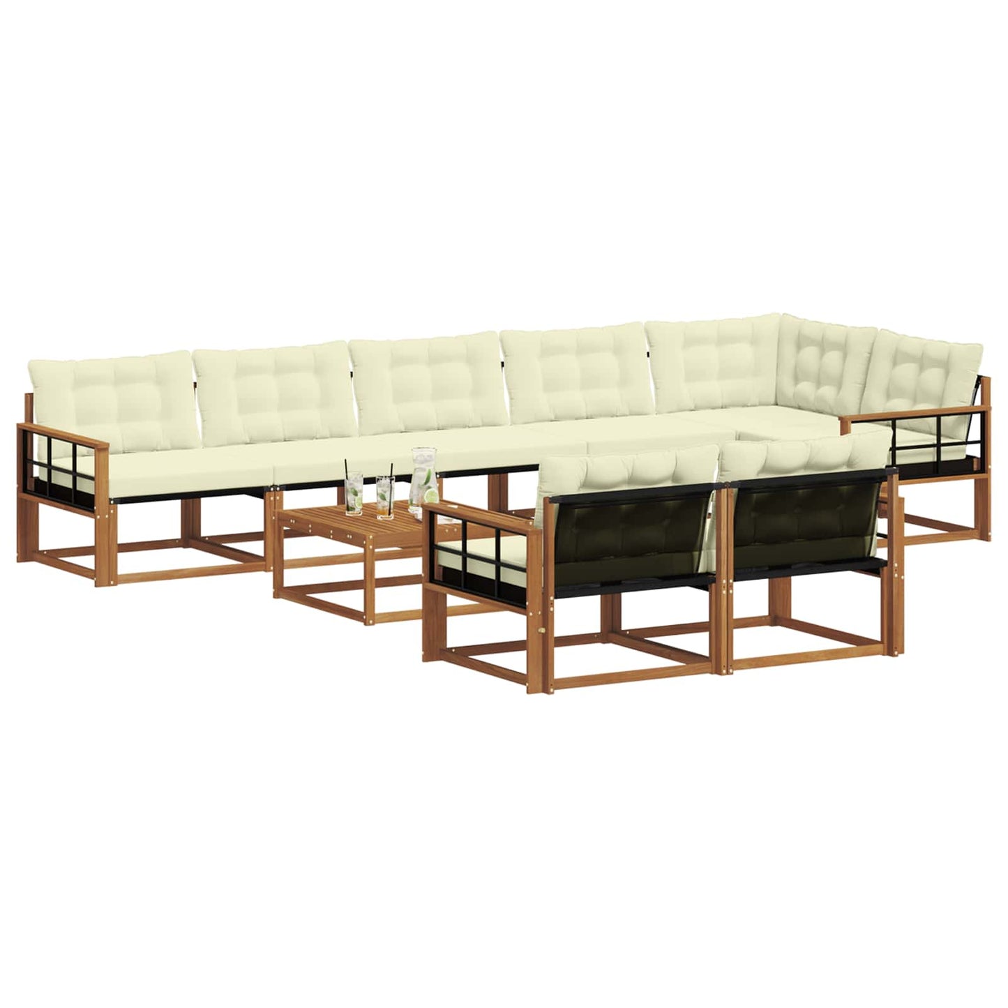 Outdoor-Sofagarnitur mit Kissen 9 pcs Natur und Creme