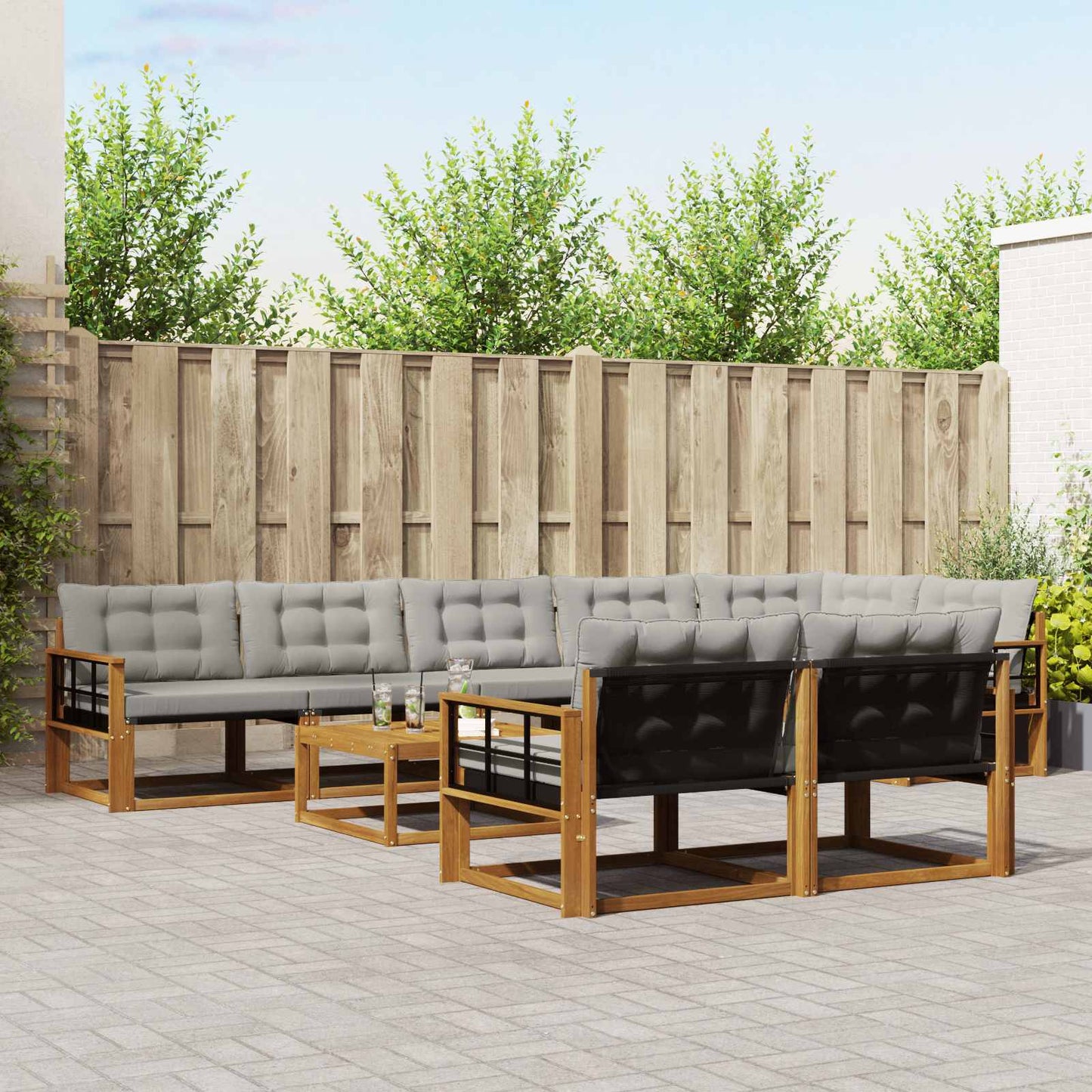 Outdoor-Sofagarnitur mit Kissen 9 pcs Natürlich und Hellgrau