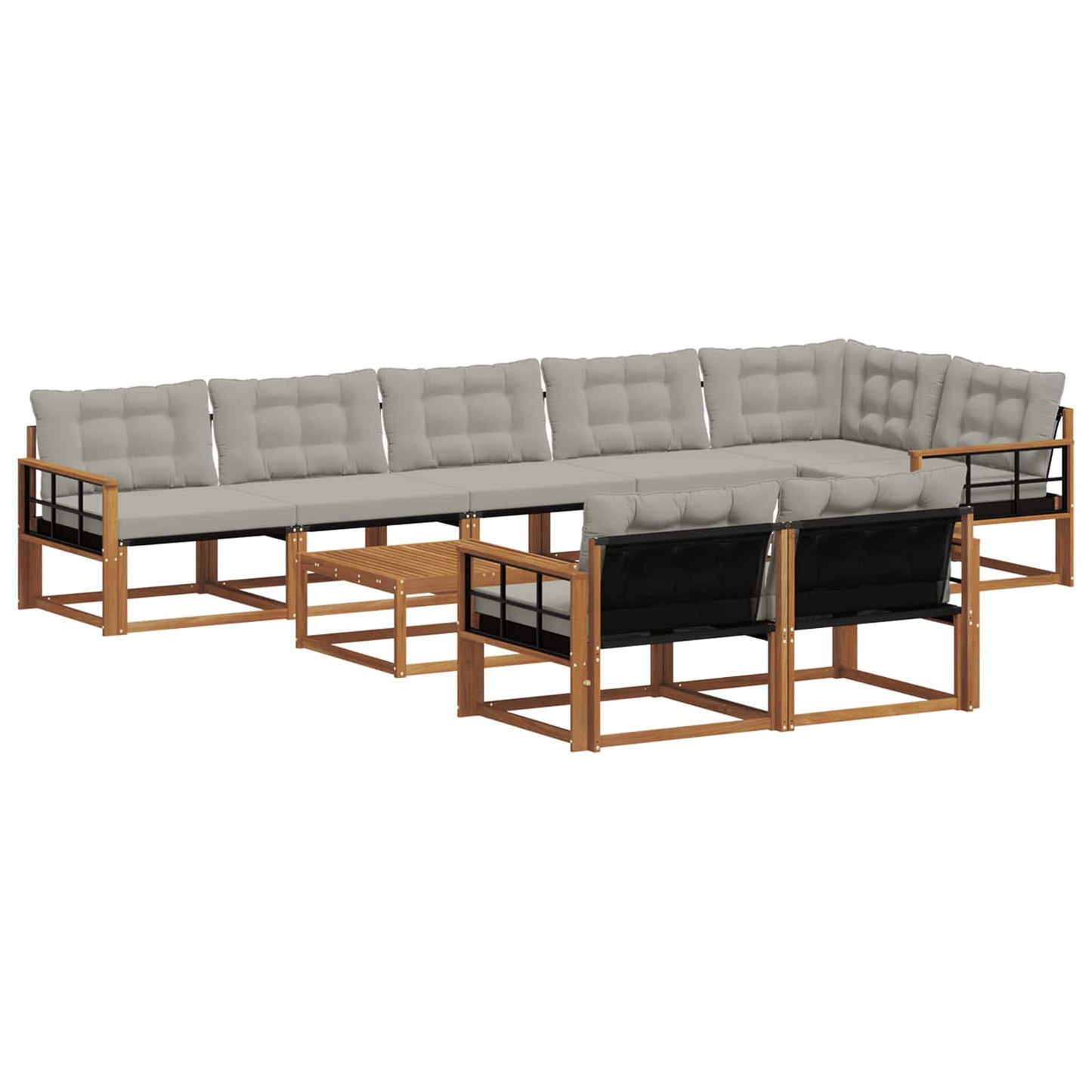 Outdoor-Sofagarnitur mit Kissen 9 pcs Natürlich und Hellgrau