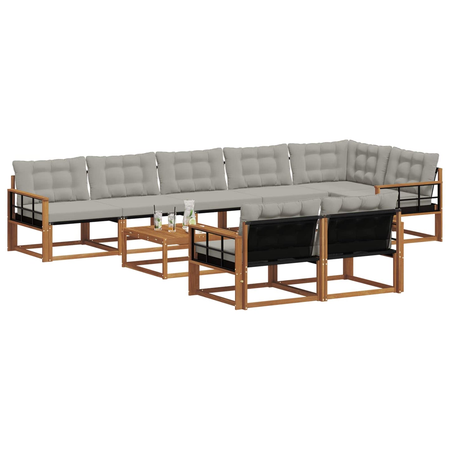 Outdoor-Sofagarnitur mit Kissen 9 pcs Natürlich und Hellgrau