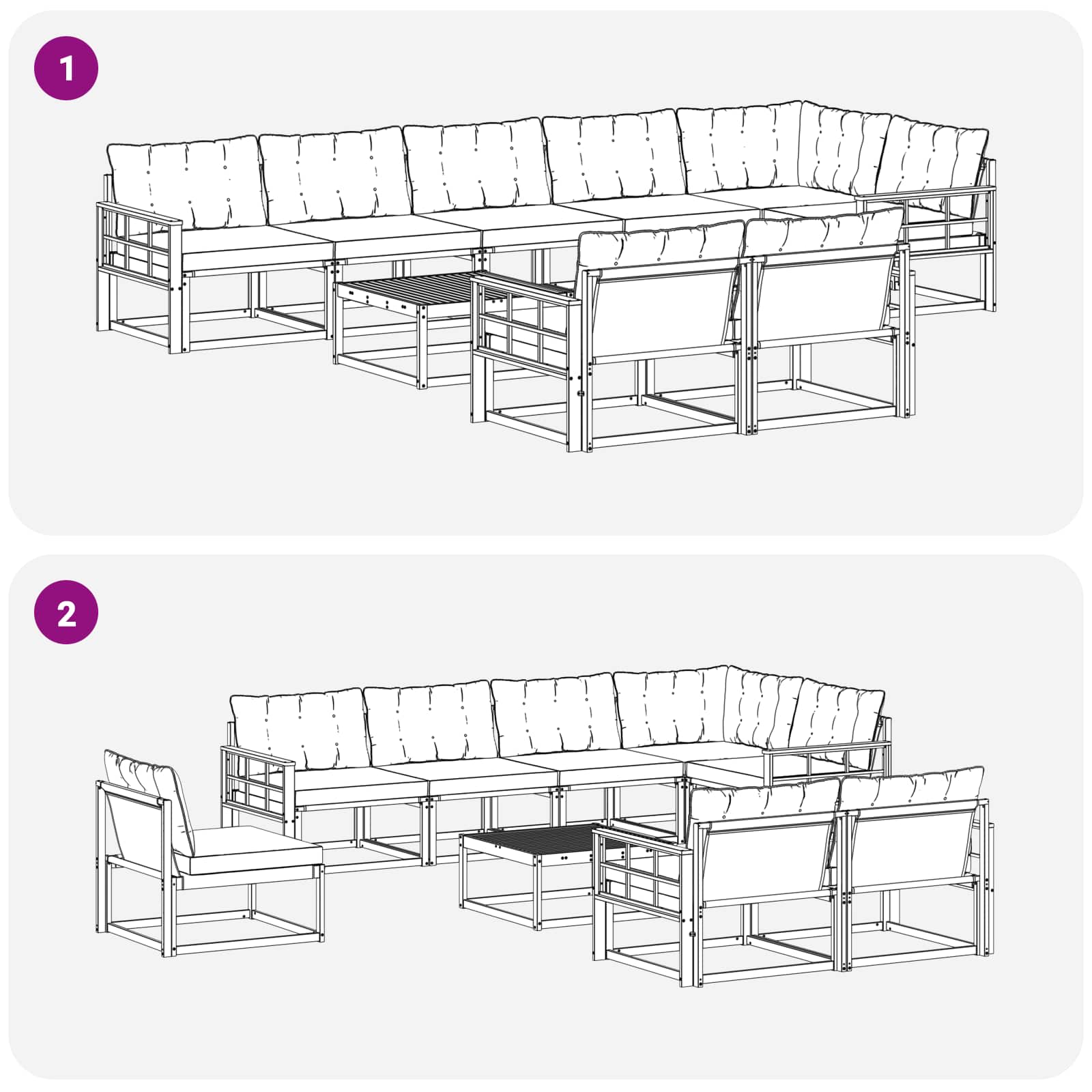 Outdoor-Sofagarnitur mit Kissen 9 pcs Natürlich und Hellgrau