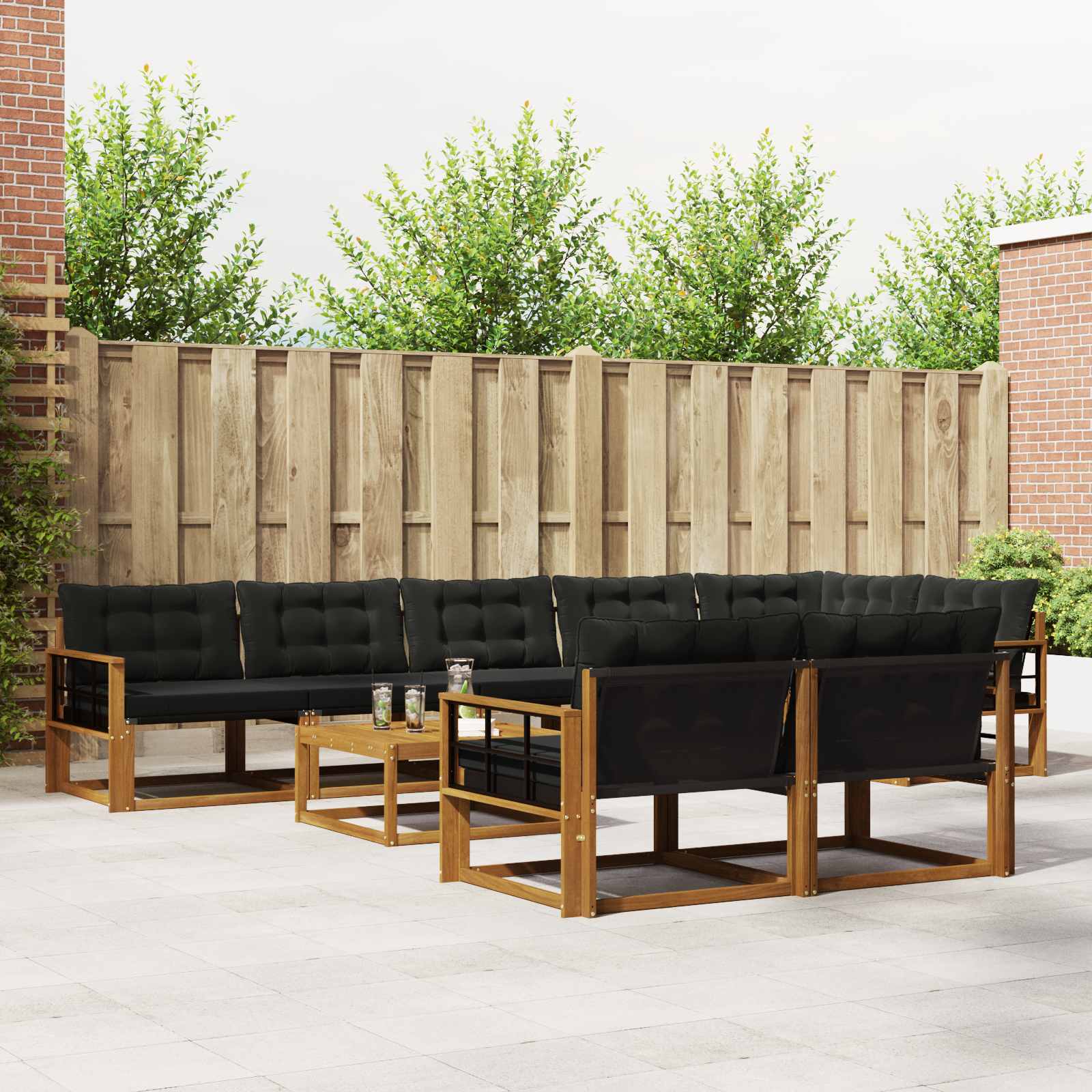 Outdoor-Sofagarnitur mit Kissen 9 pcs Natürlich und Schwarz