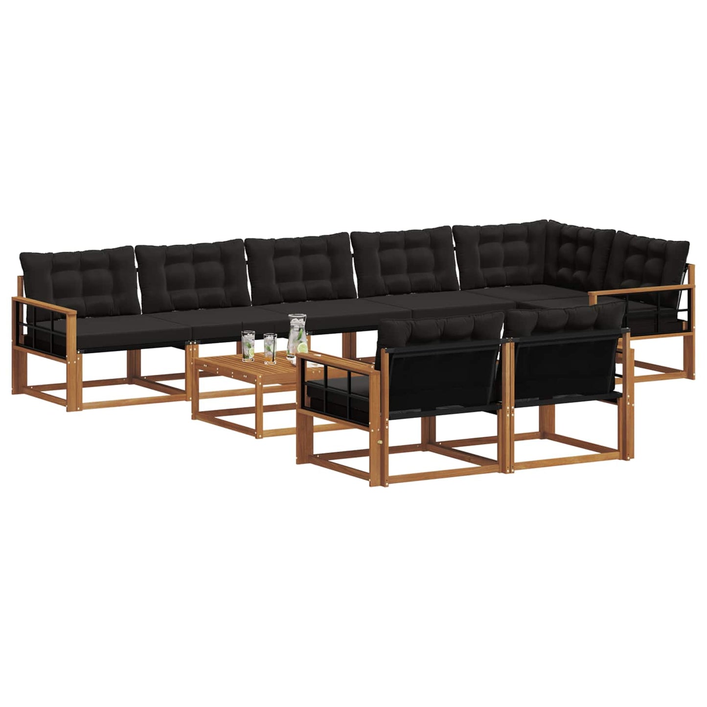 Outdoor-Sofagarnitur mit Kissen 9 pcs Natürlich und Schwarz